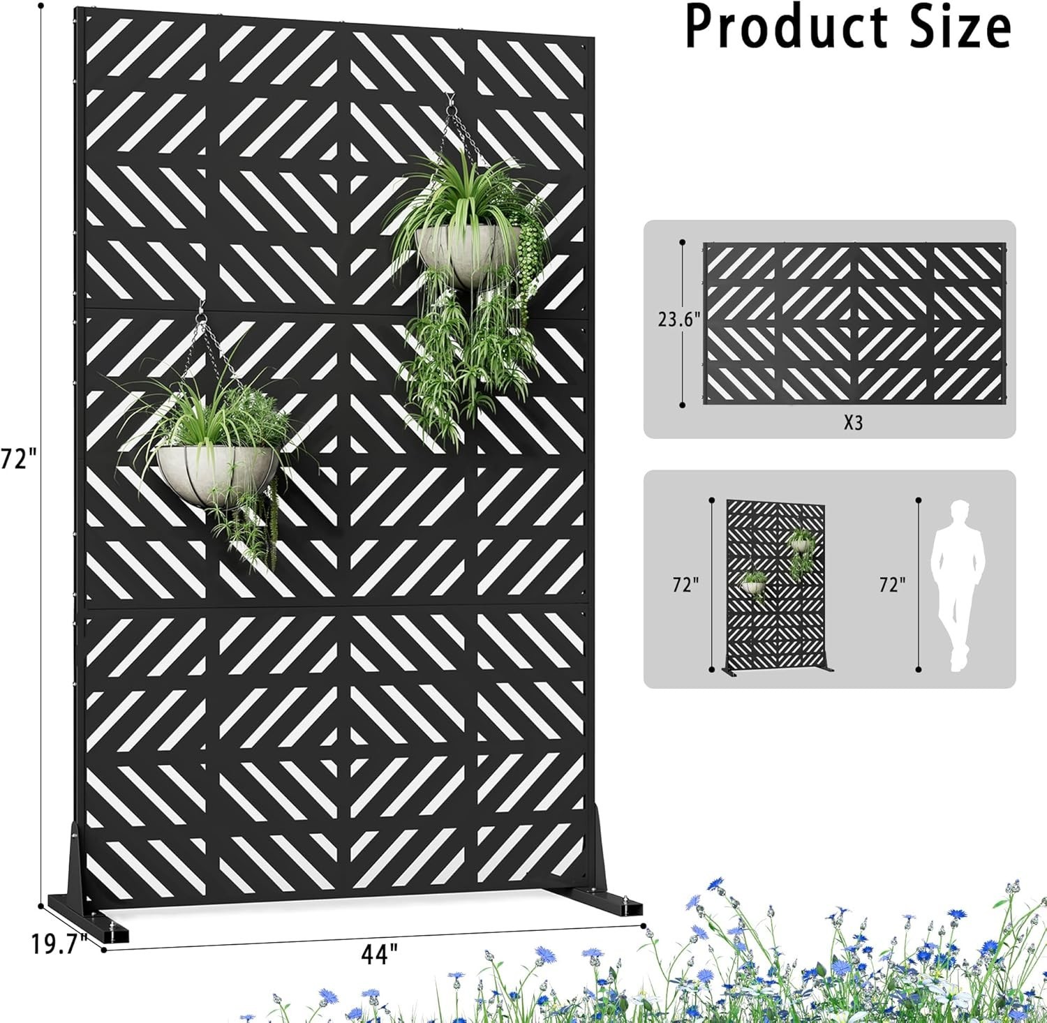 Metal Privacy Screen Outdoor 72" H×44" W,Freestanding Decorative Privacy Screen