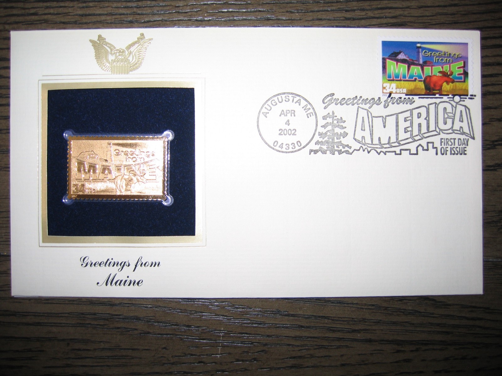2002 MAINE Greetings From America replica Gold Stamp Golden COVER