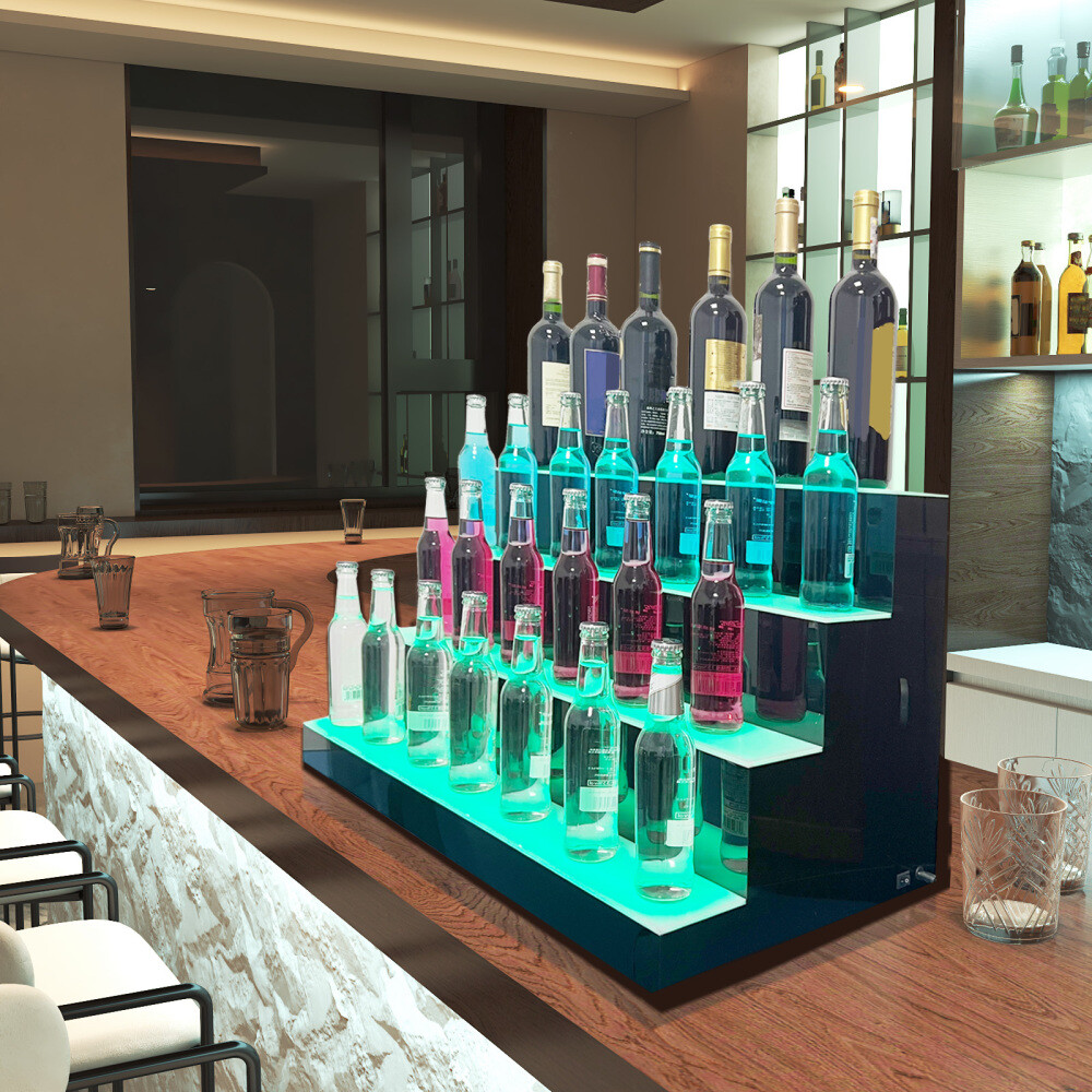 31" 4 Step Tier LED Lighted Shelves Illuminated Liquor Bottle Bar Display Stand