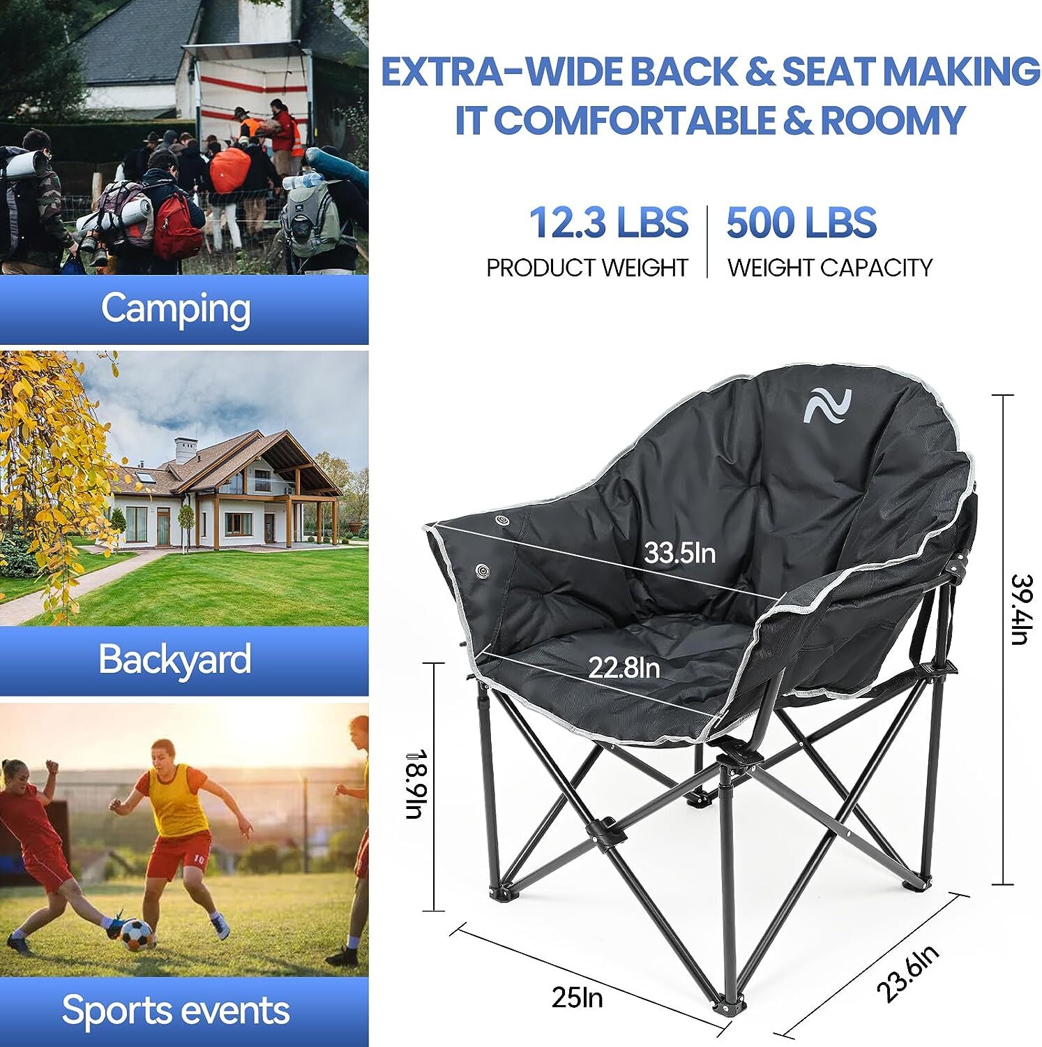 SLSY Oversized Heated Camping Chair Patio Lounge Chairs with 20000mAh Power Bank