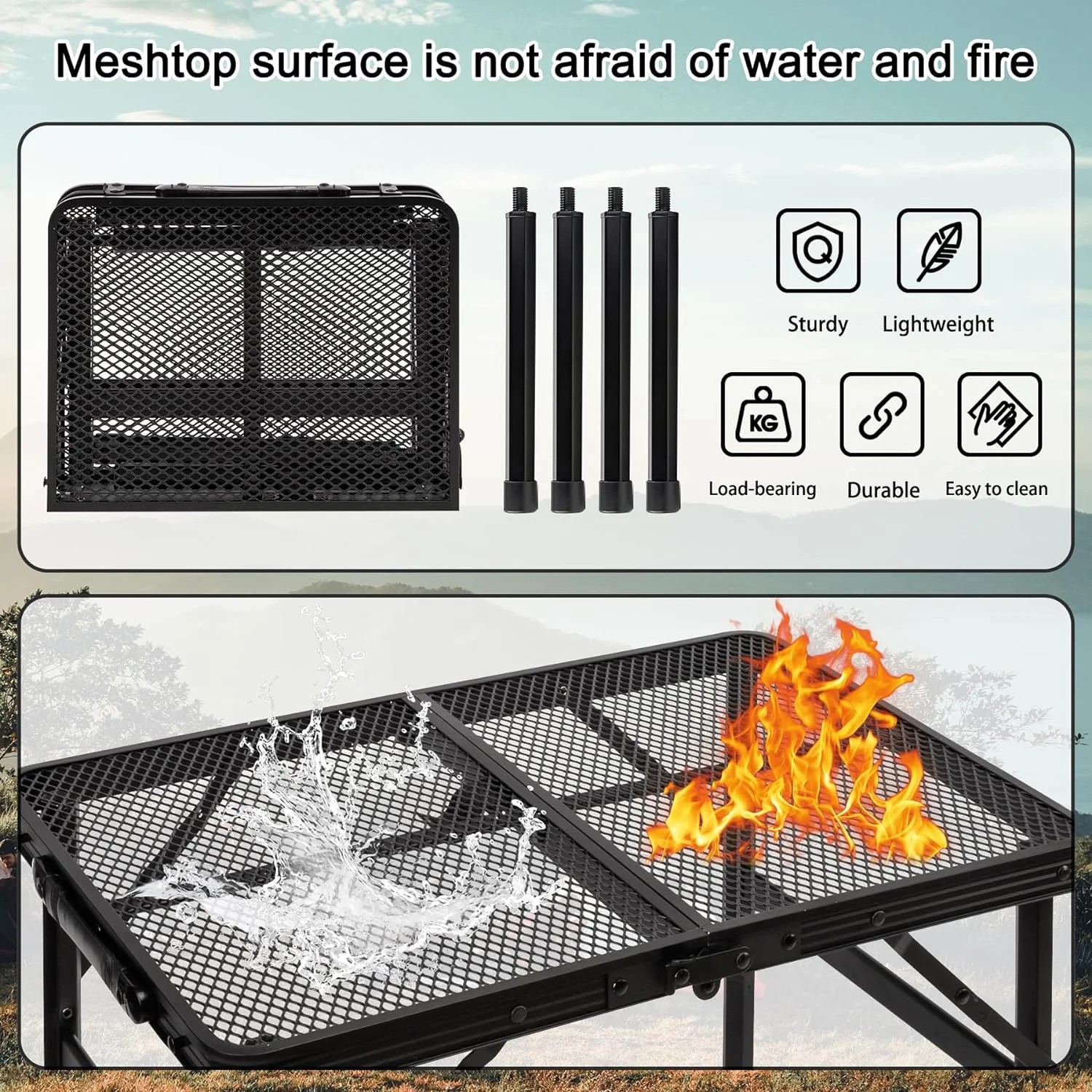 Folding Grill Table Camping Table Desktop Portable Outdoor Picnic Adjustable