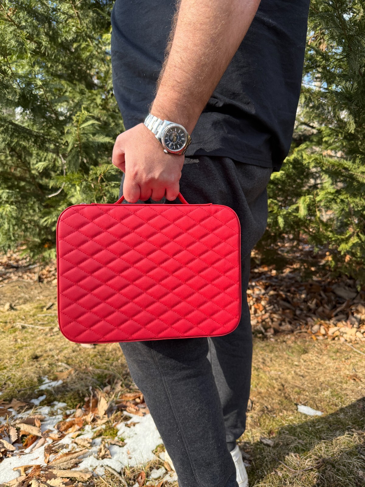 Harlembling Leather Travel Jewelry Box Case - Red