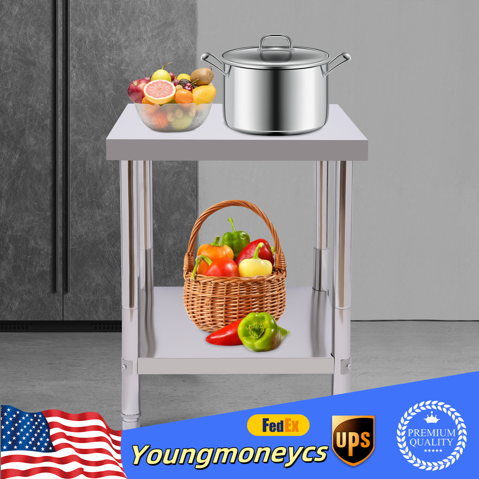 Work Table w/Undershelf Stainless Kitchen Worktop 60*45*80cm Food Prep Table