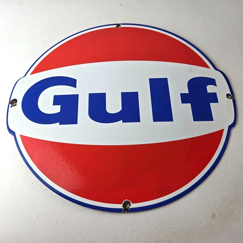 Vintage Gulf Gasoline Sign - Large Service Station Gas Pump Advertising Sign