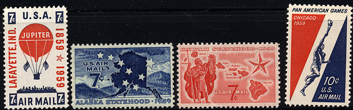 US Scott # C53- C54- C55- C56-  (1959 Airmail) - MINT SET of 4 stamps  MNH-OG-VF