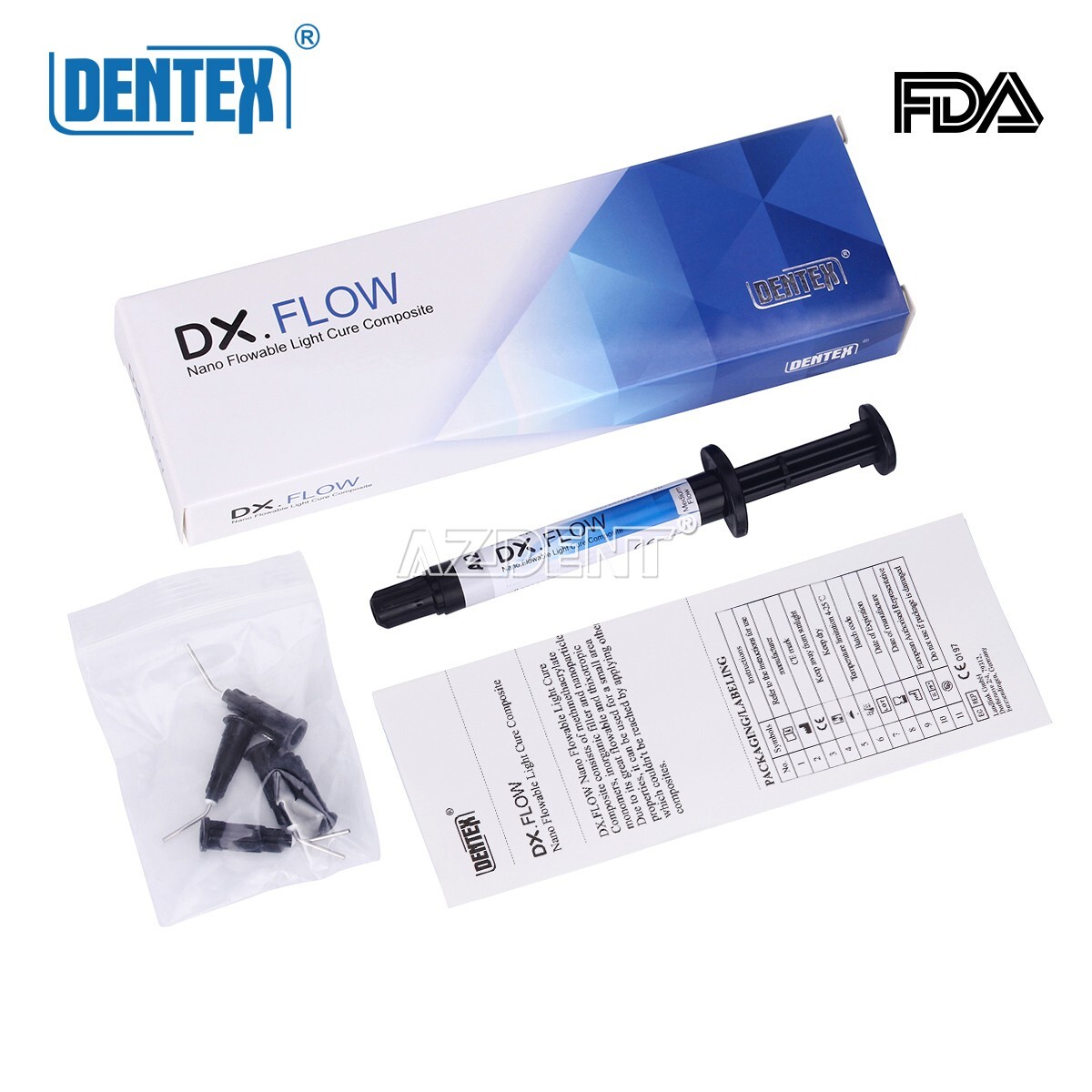 DENTEX Dental Light Cure Flowable Composite Resin Medium Flow Shade A2 3g/Pc
