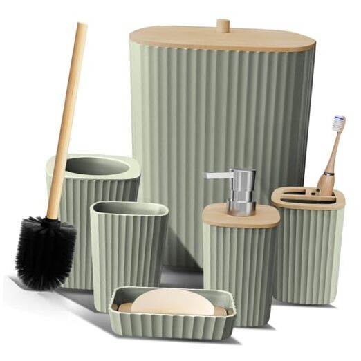 Bathroom Set - Bathroom Accessories Set, 6PC Bathroom Complete Set Sage Green