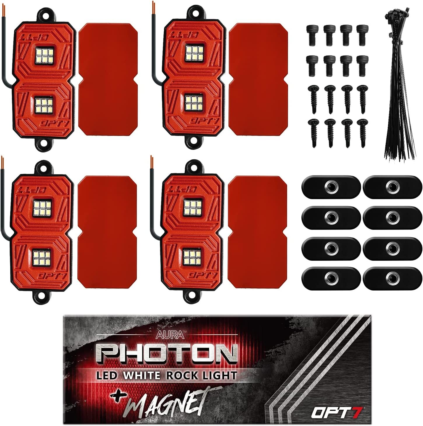 4Pods LED White Rock Light w/ 8 Magnet Offroad Truck Car Underglow OPT7 Photon