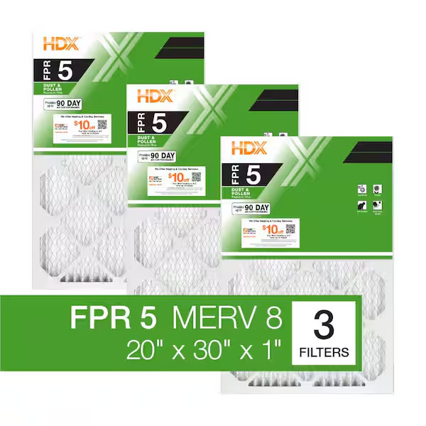 20x30x1 Pleated Air Filters Replacement for Furnace, Merv 8 Ac Hvac Fpr 5 3-pack