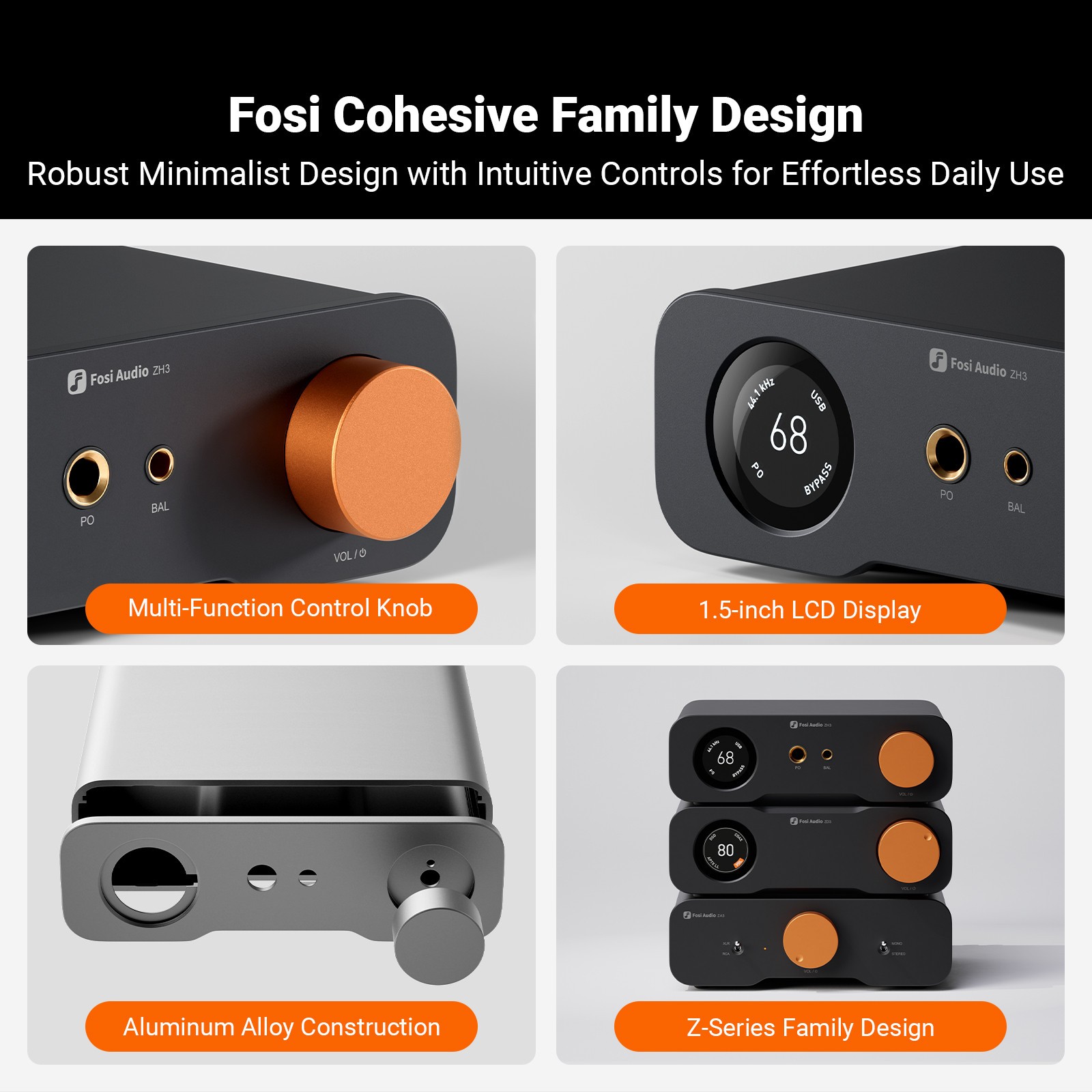 Fosi Audio ZH3 DAC Headphone Amp, 4-in 4-out Fully Balanced Preamp, Refurbished