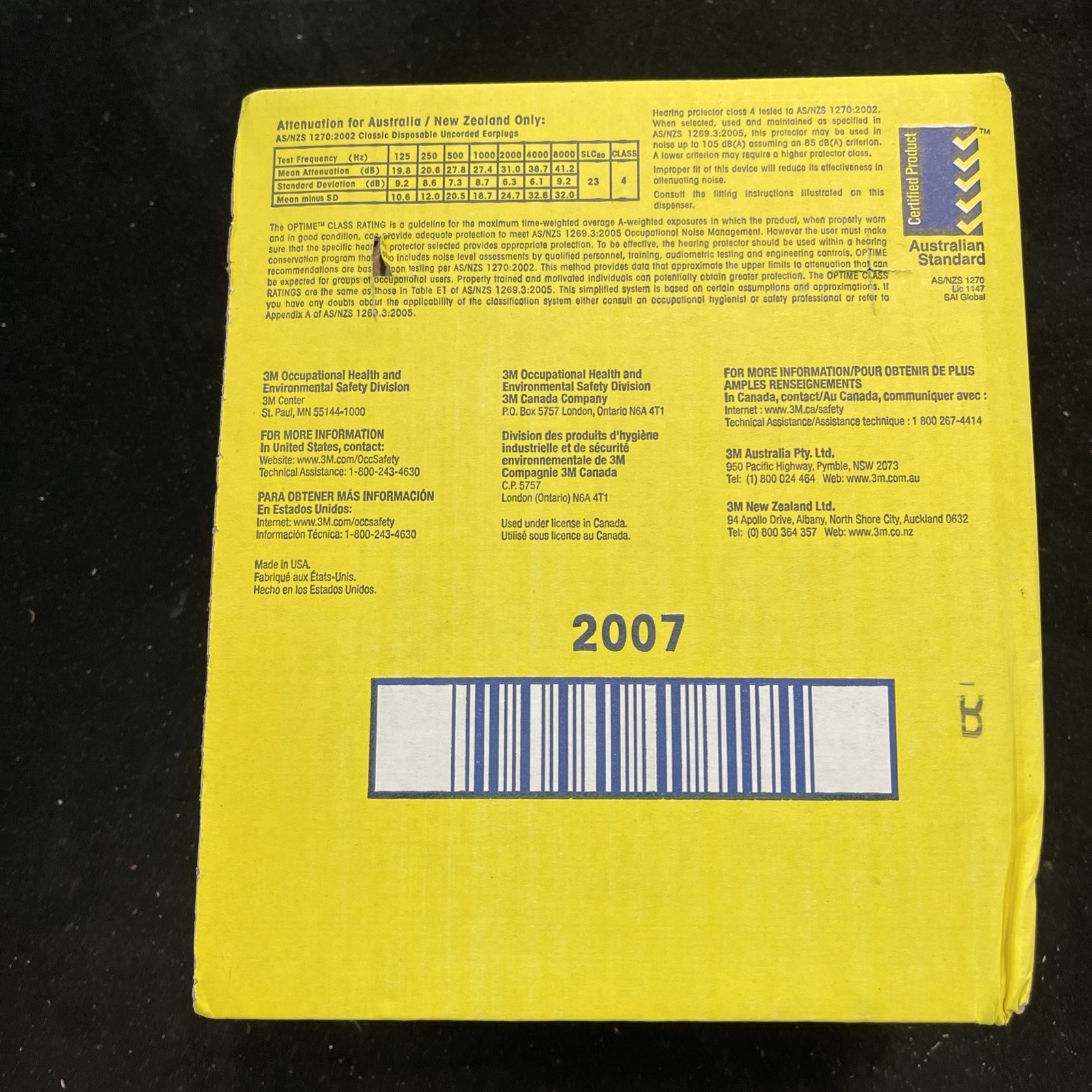 3M 312-1201 E-A-R Classic Disposable Yellow Foam Ear Plugs Box of 200 Pairs