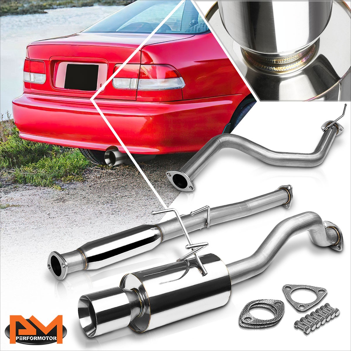For 92-00 Honda Civic Coupe/Sedan 4" Rolled Tip Muffler Catback Exhaust System