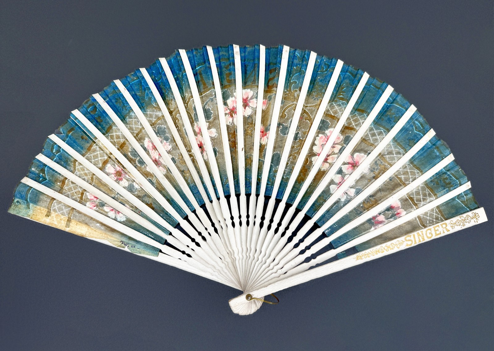 Singer Sewing Advertising Fan Antique Hand Painted Washi Japan 1921-1930