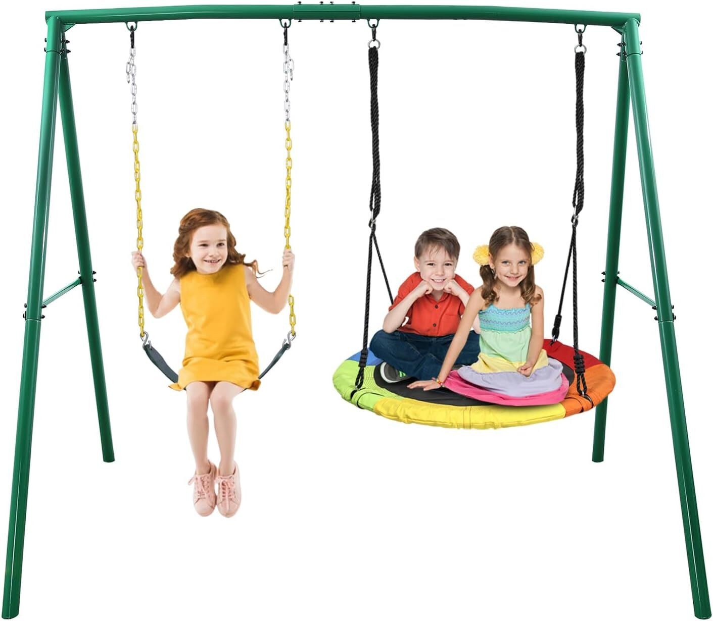 440lb 2 Seat Backyard Swing Set Heavy Duty Metal Frame Swing Set with Two Swings