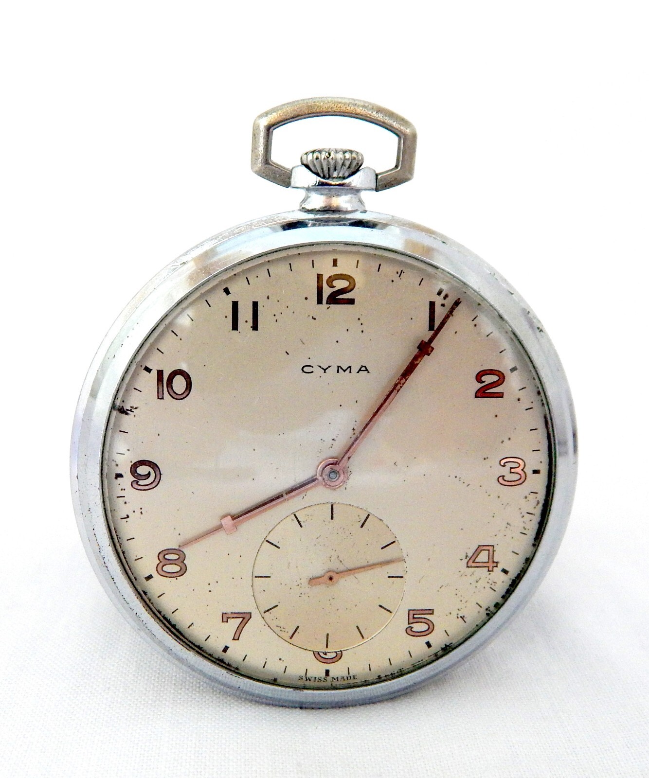 Antique Pocket Watch CYMA 15 Jewels Open Face Case Steel 48mm Circa 1920 Working