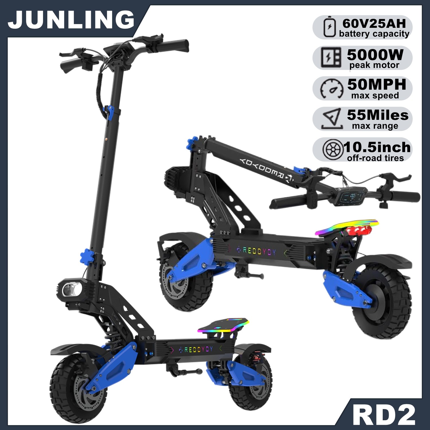 5000W Electric Scooter for Adults 55Miles 50MPH Off-Road Tire Fast E-Scooter NFC