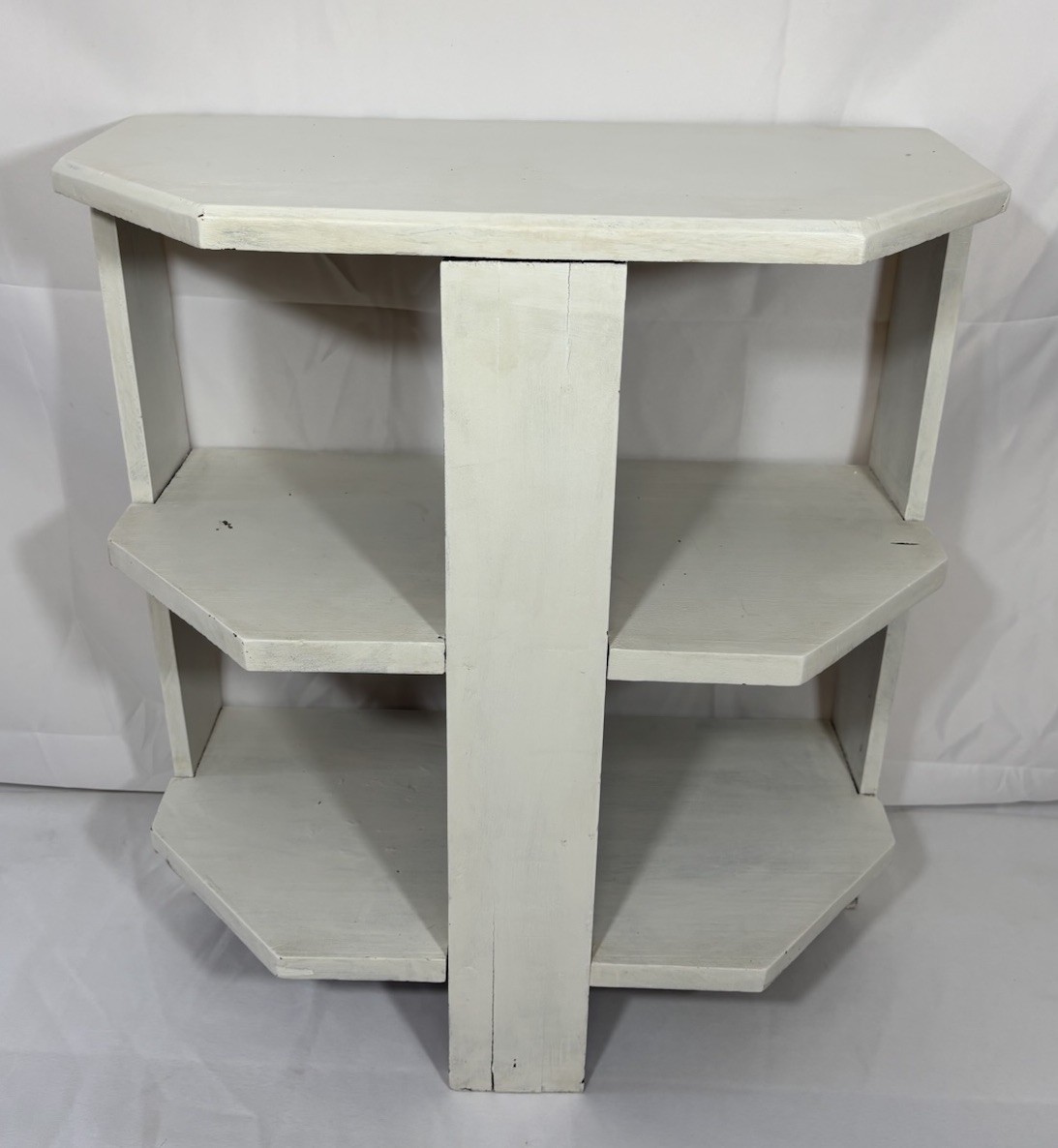 Antique Arts & Crafts Painted Wood 3 Tier Half Round Table Shelf Plant Stand