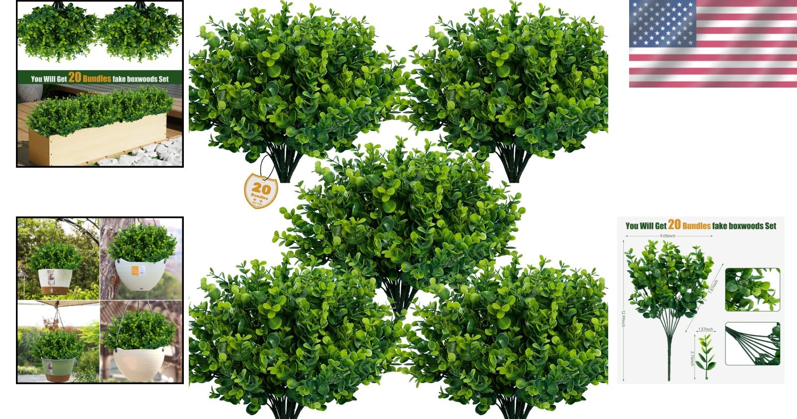 Artificial Boxwood Plants for Home Garden 20 Bundles