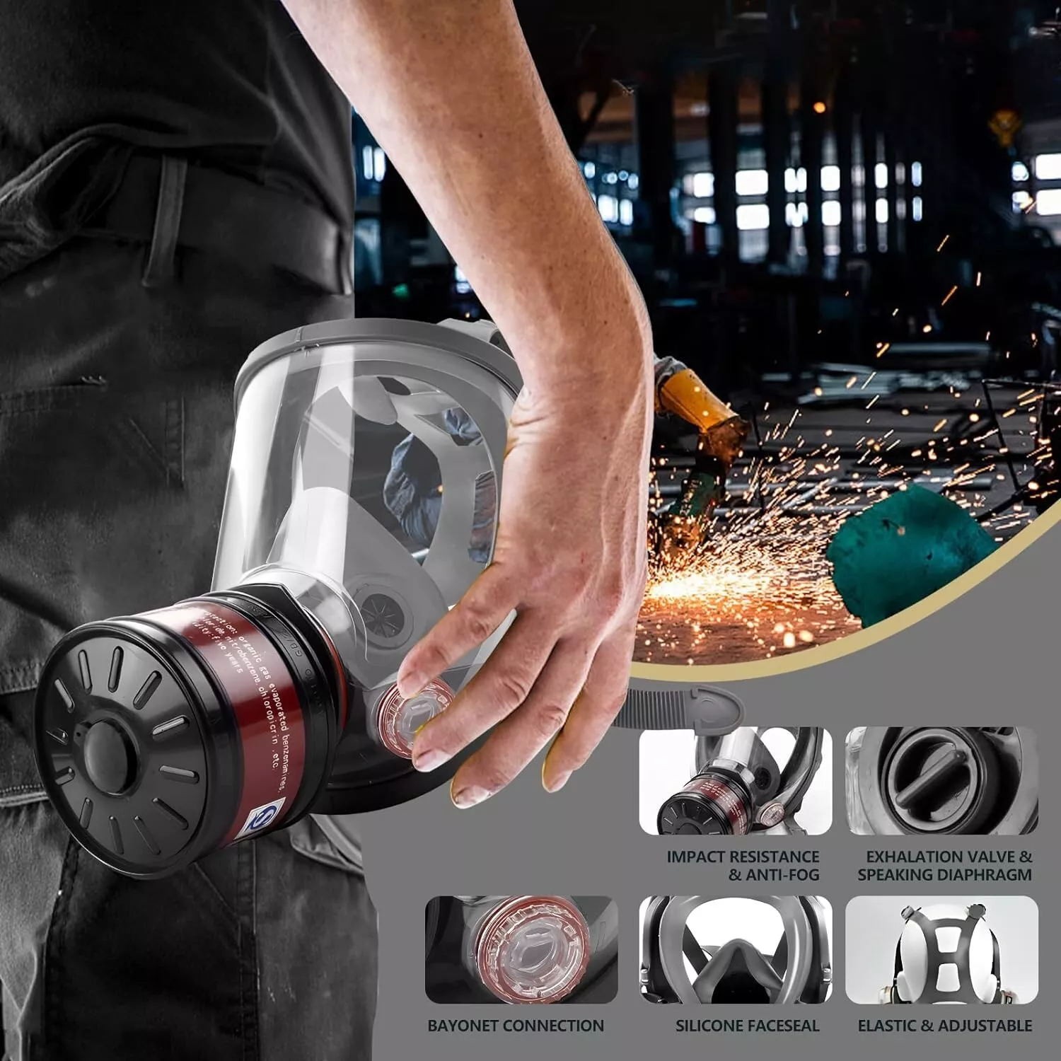 Reusable Full Face Respirator Gas Mask with 40mm Activated Carbon Filter 6800