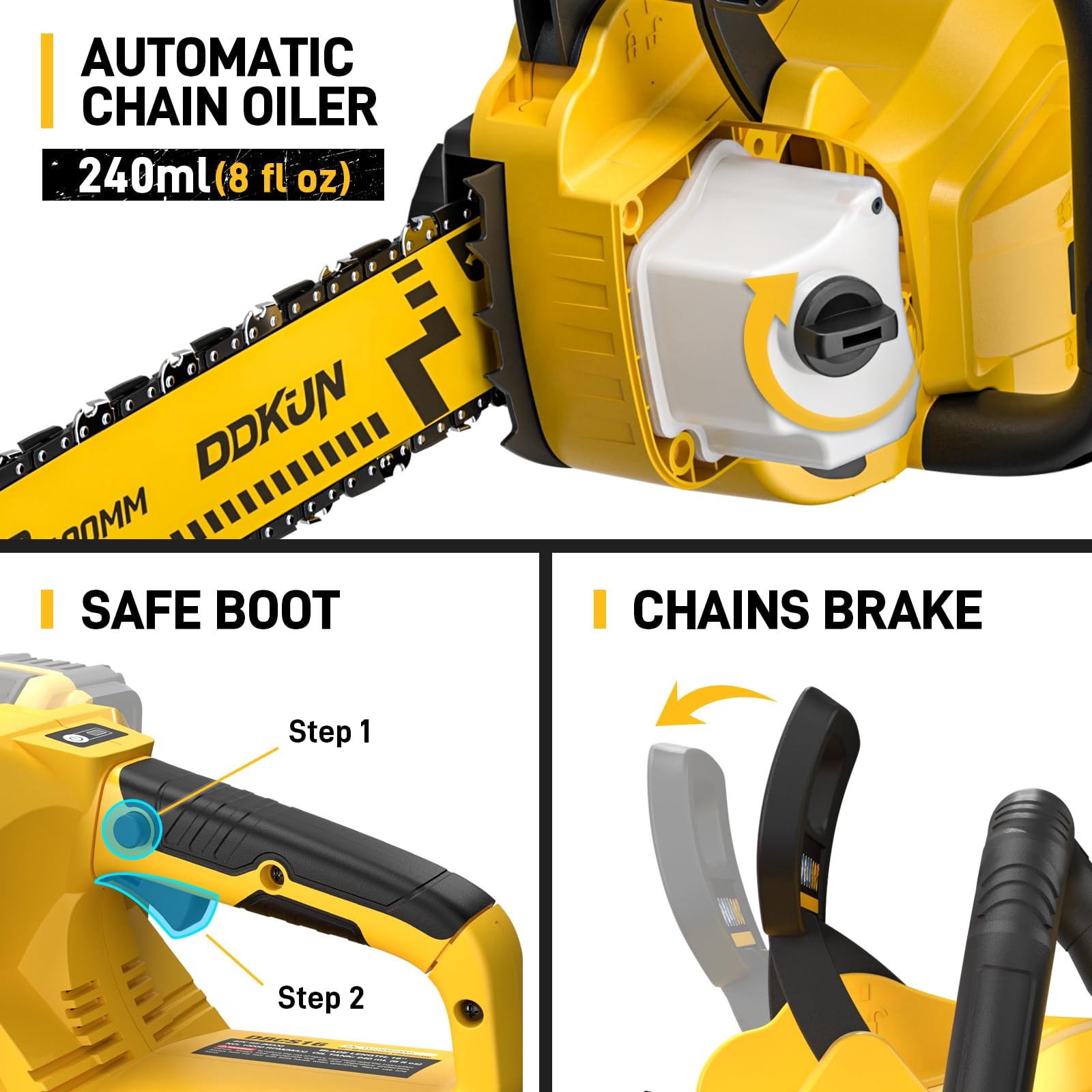 DDKUN 16-Inch Brushless Chainsaw, 40V (2 x 20V MAX) Cordless Battery Yellow