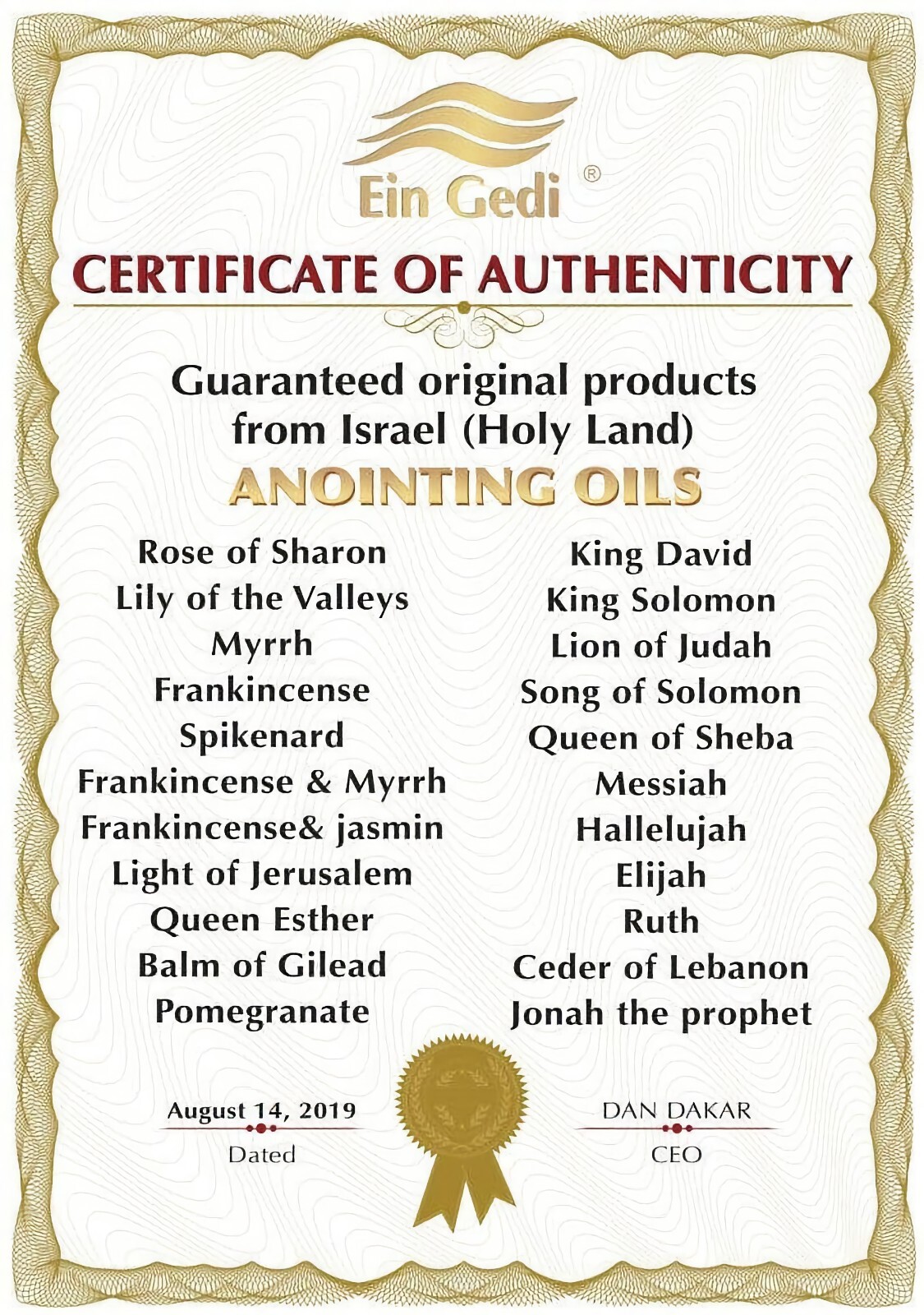 6 x 30 ml -1 Fl. Oz. Anointing Oils set From Jerusalem Holy land