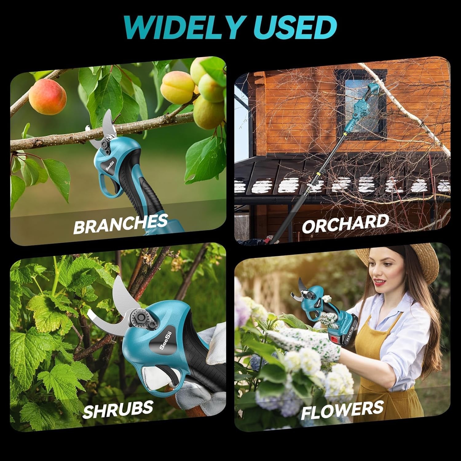 Seesii 2-IN-1 Electric Pole Pruning Shears Cordless 15Ft Reach Trimming Pruner