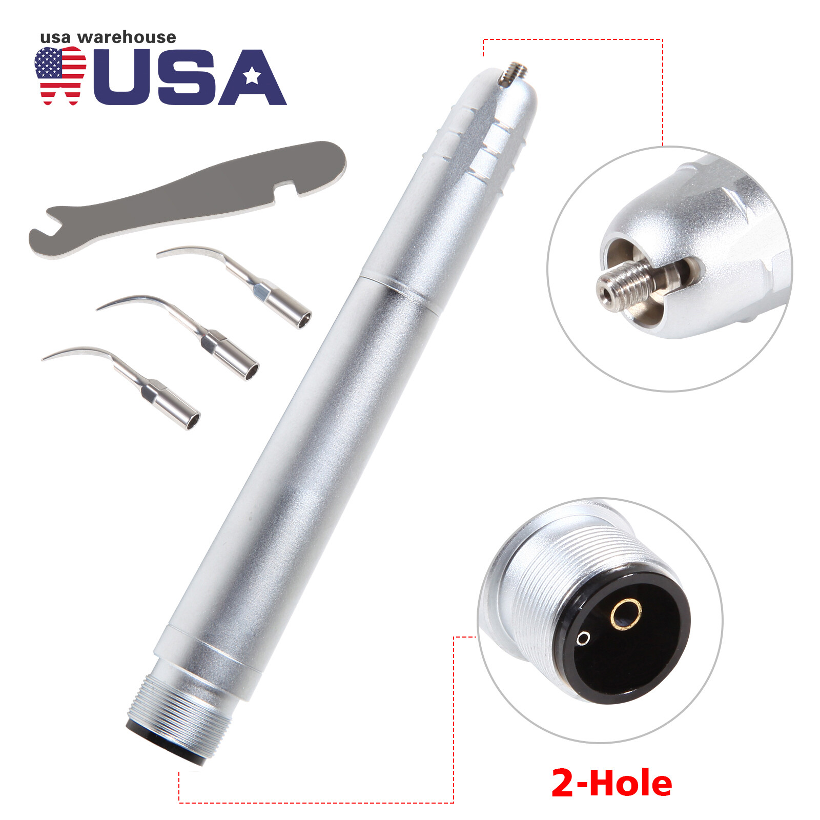 Dental Piezo Ultrasonic Air Scaler Handpiece Hygienist 2/4 Holes With 3 Tips