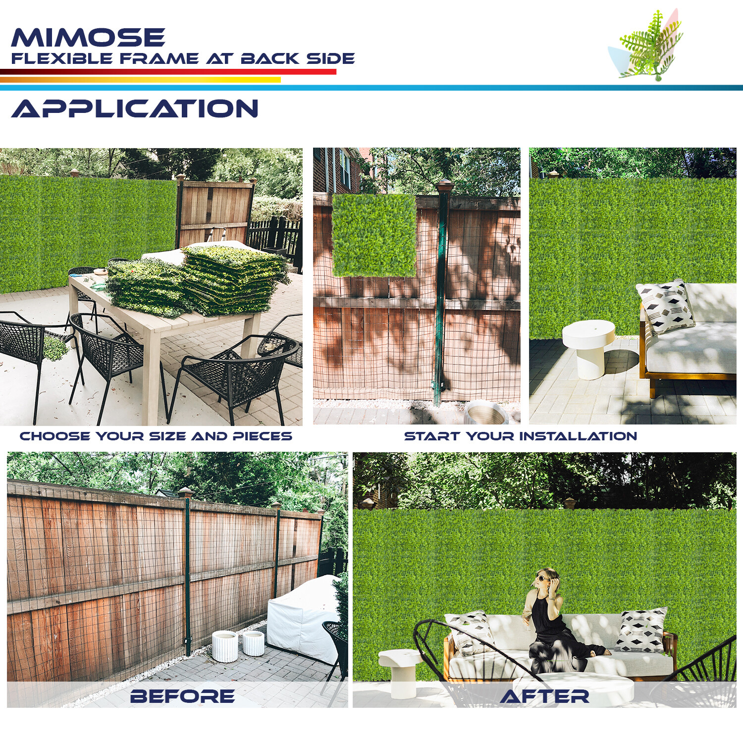 20"x20" Artificial Faux mimose Leaf Privacy Fence Screen Decor Panels Hedge