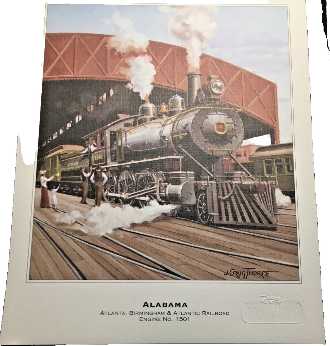Vintage  ALABAMA Atlanta, Birmingham & Atlanta Railroad Engine No. 1501 Print
