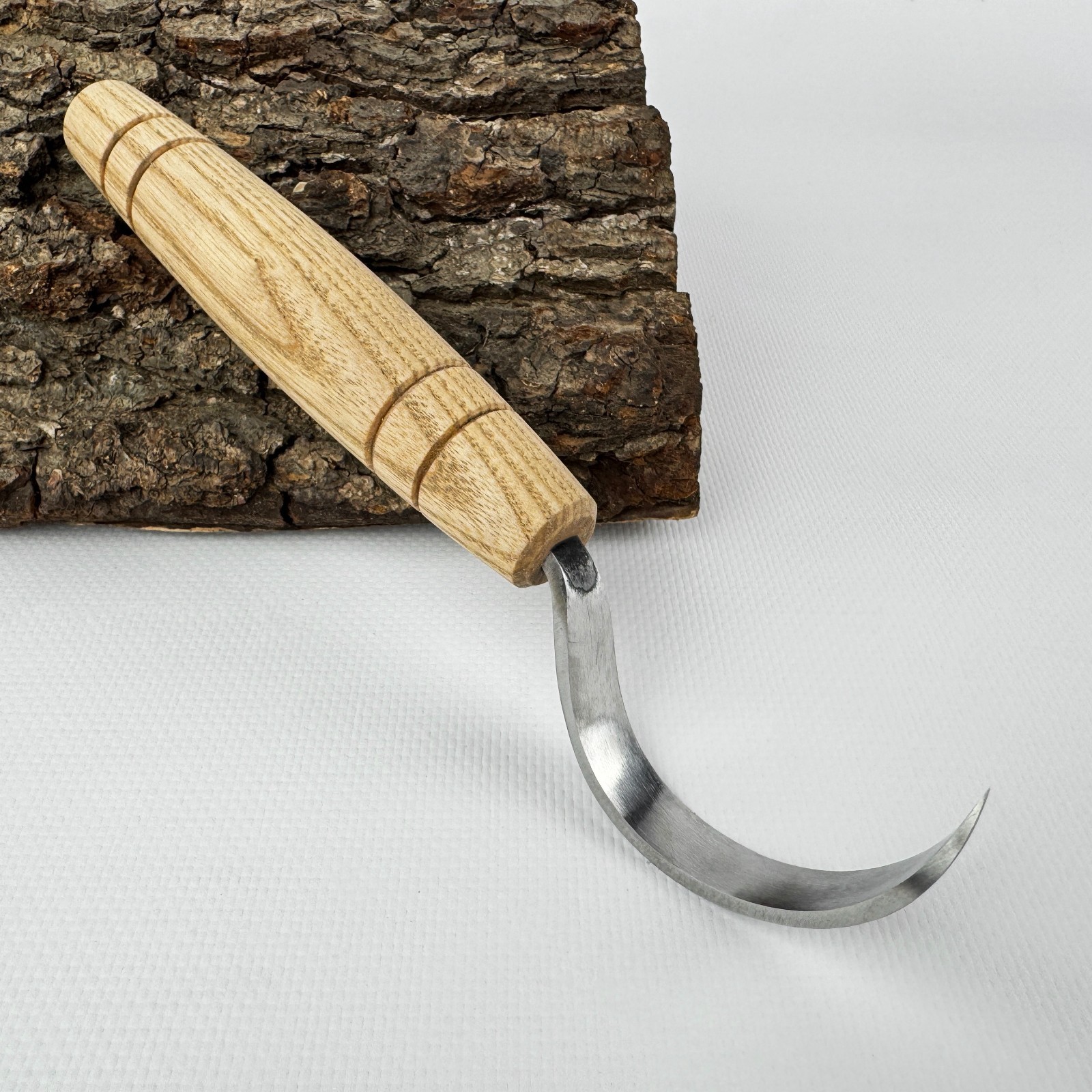 Hand-Forged Hook Knife – 52100 Steel Blade, Ash Handle, With Leather Sheath