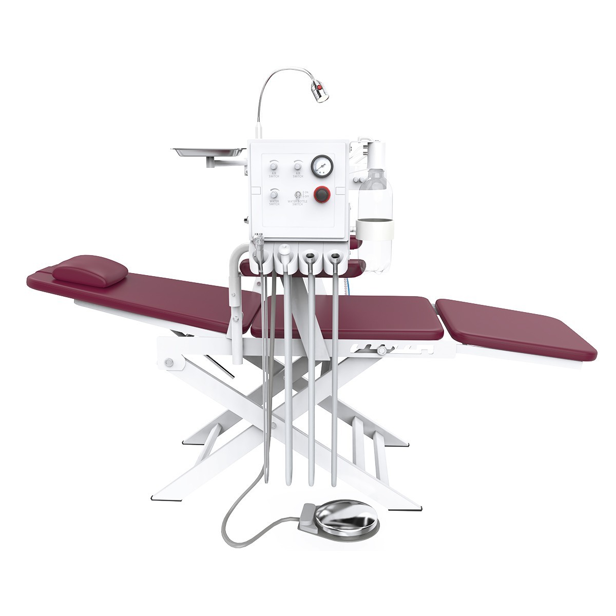 Sillón Dental Portátil Plegable con Unidad de Turbina Luz LED 4 Hole Wine Red