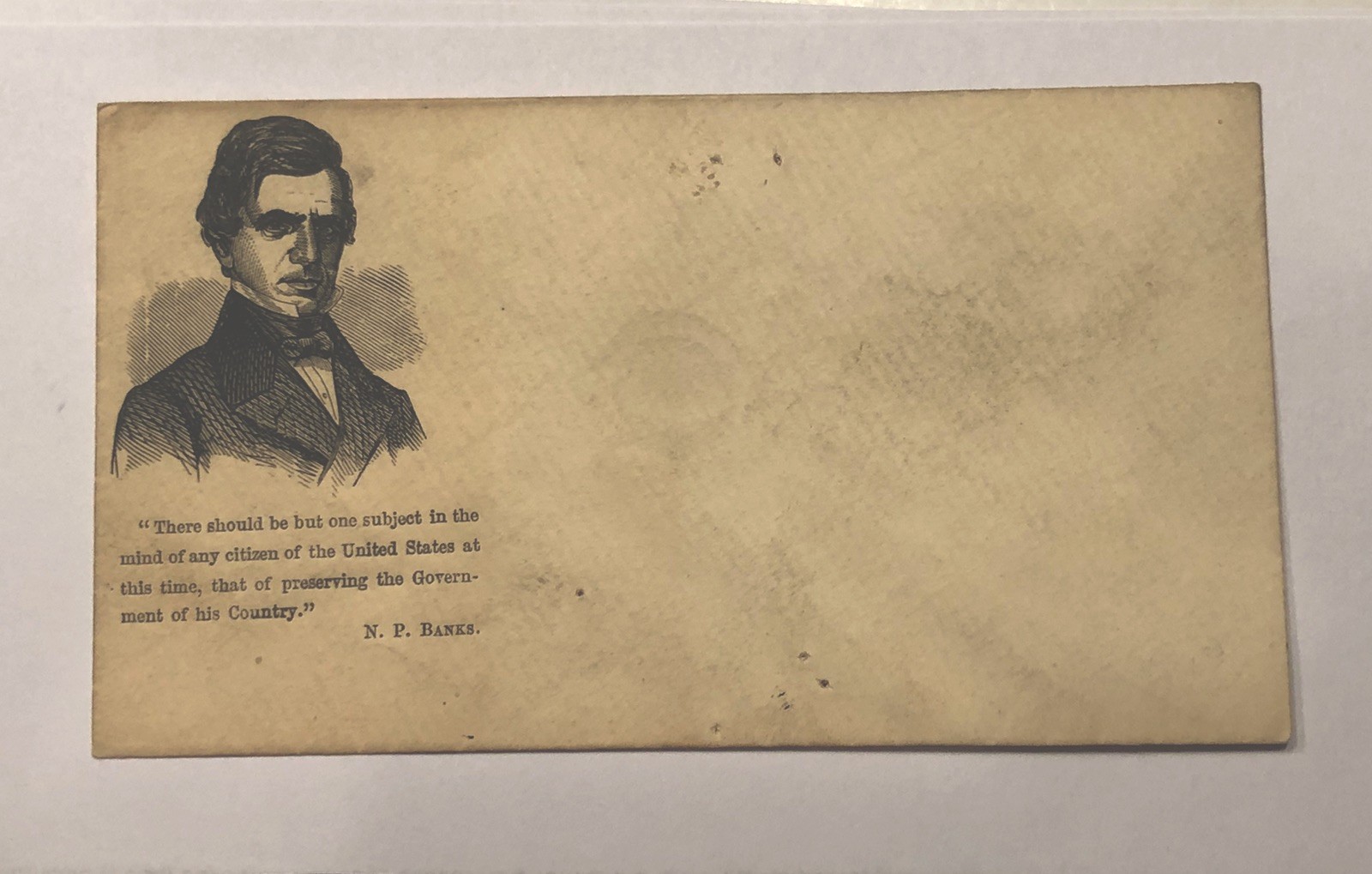 Rare Unused Civil War Patriotic Cover “ There Should Be But One …” N. P. Banks.