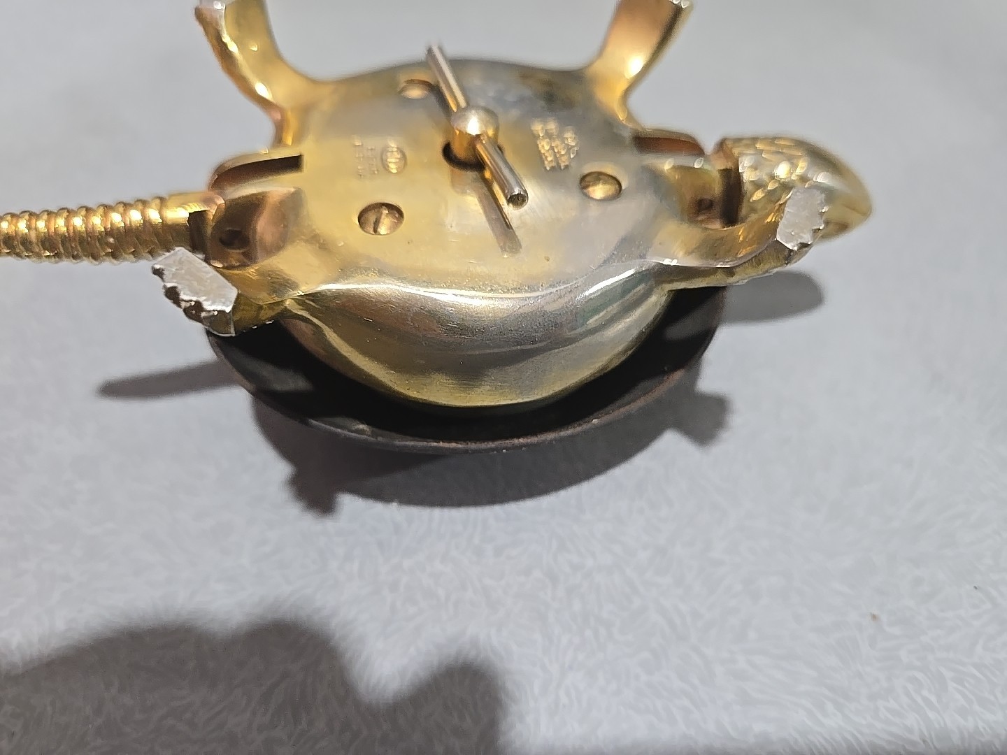 Vintage damascene brass turtle hotel/desk bell made by BOJ in Eibar, Spain