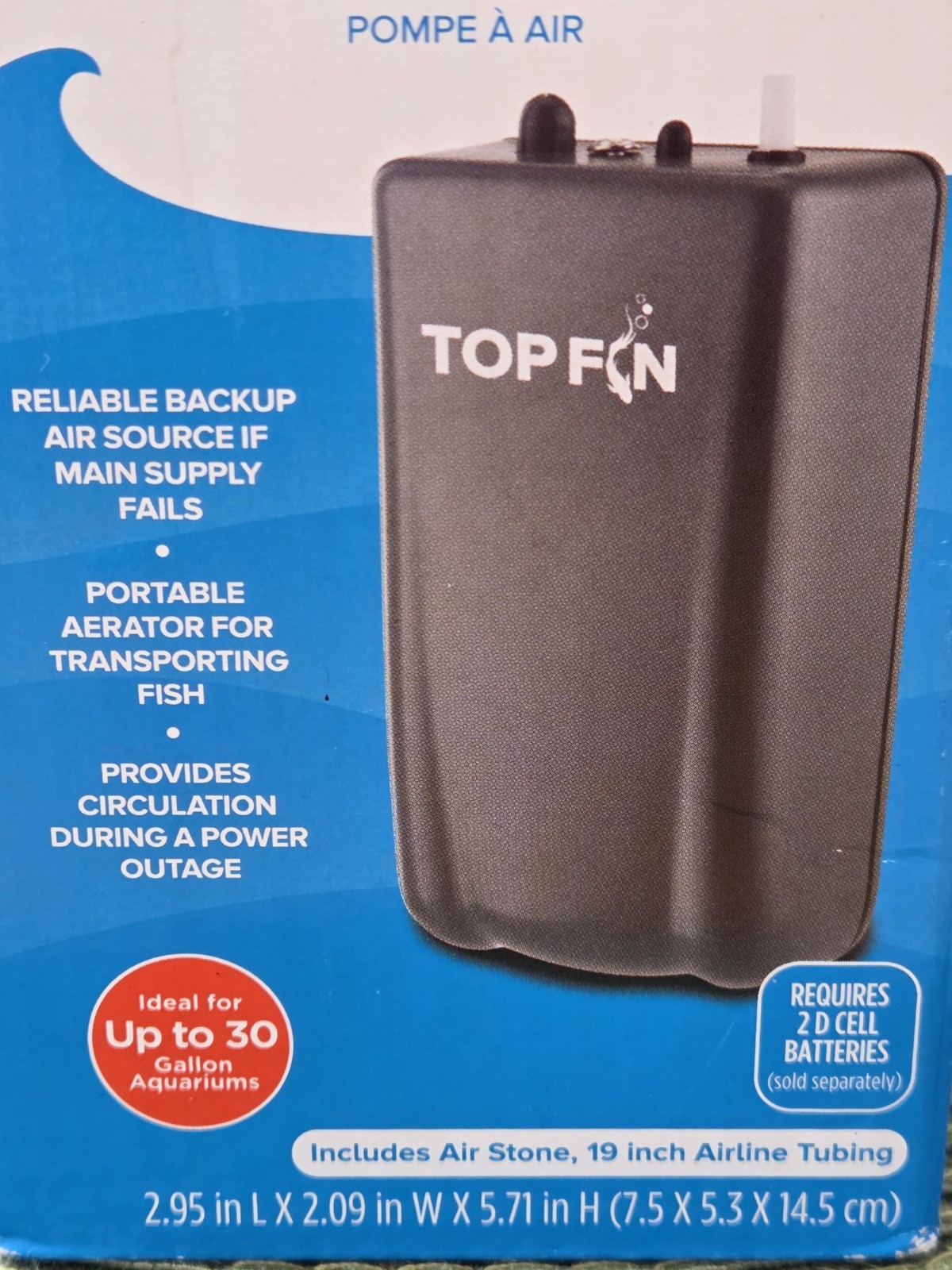 Top Fin Battery Operated Air Pump. Includes 19" Airline Tubing & Air Stone NEW