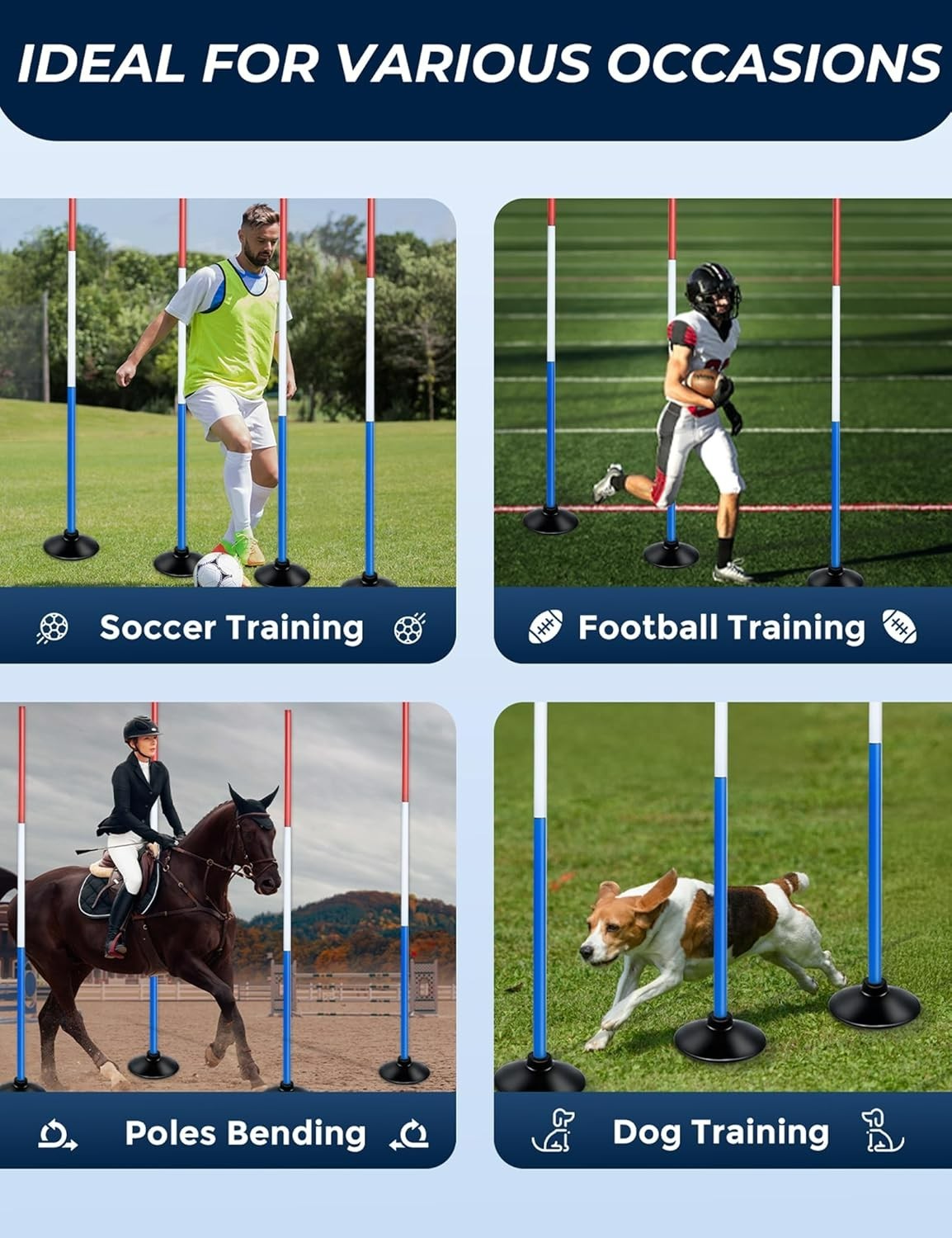 6 Pcs 6FT Pole Bending Poles for Horses, Adjustable With weighted base