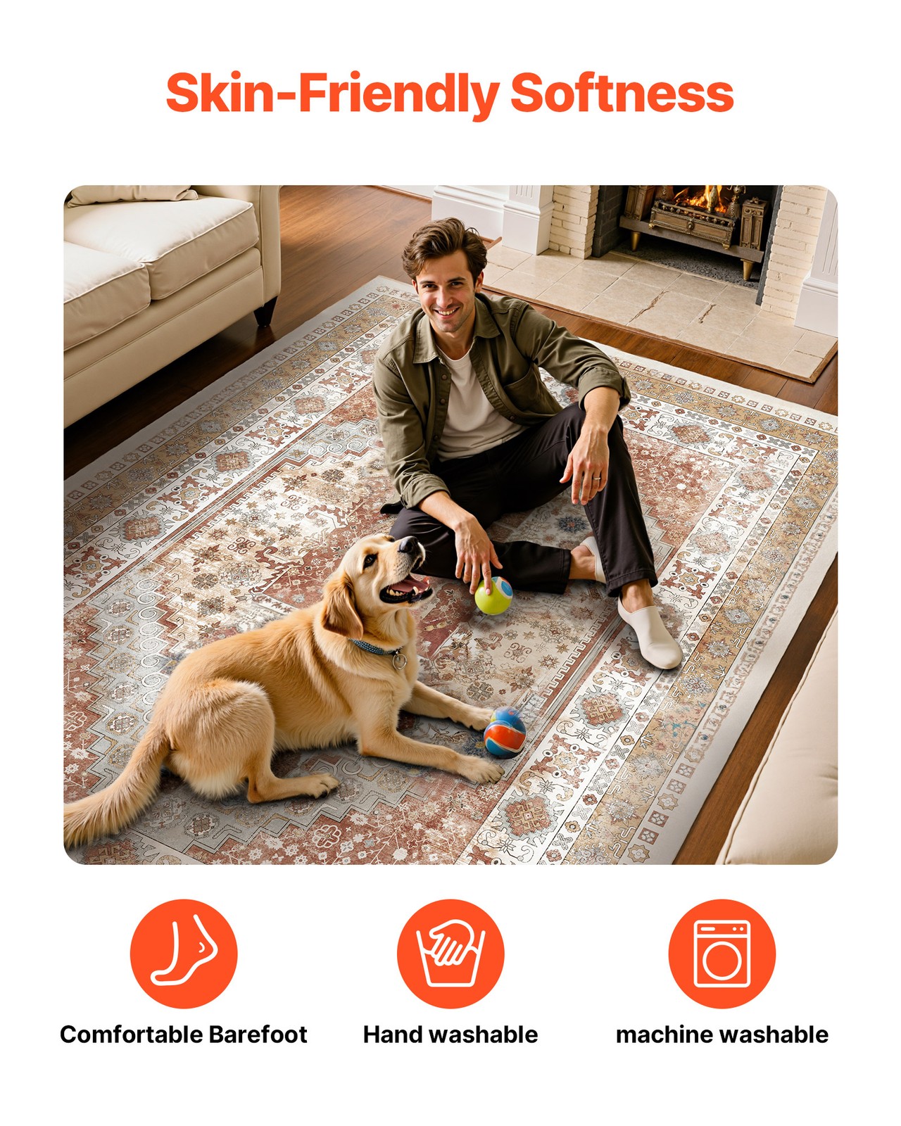 Uimoso 8 x 10 ft Area Rug Medallion Floor Mat Indoor Carpet Washable Anti Skid