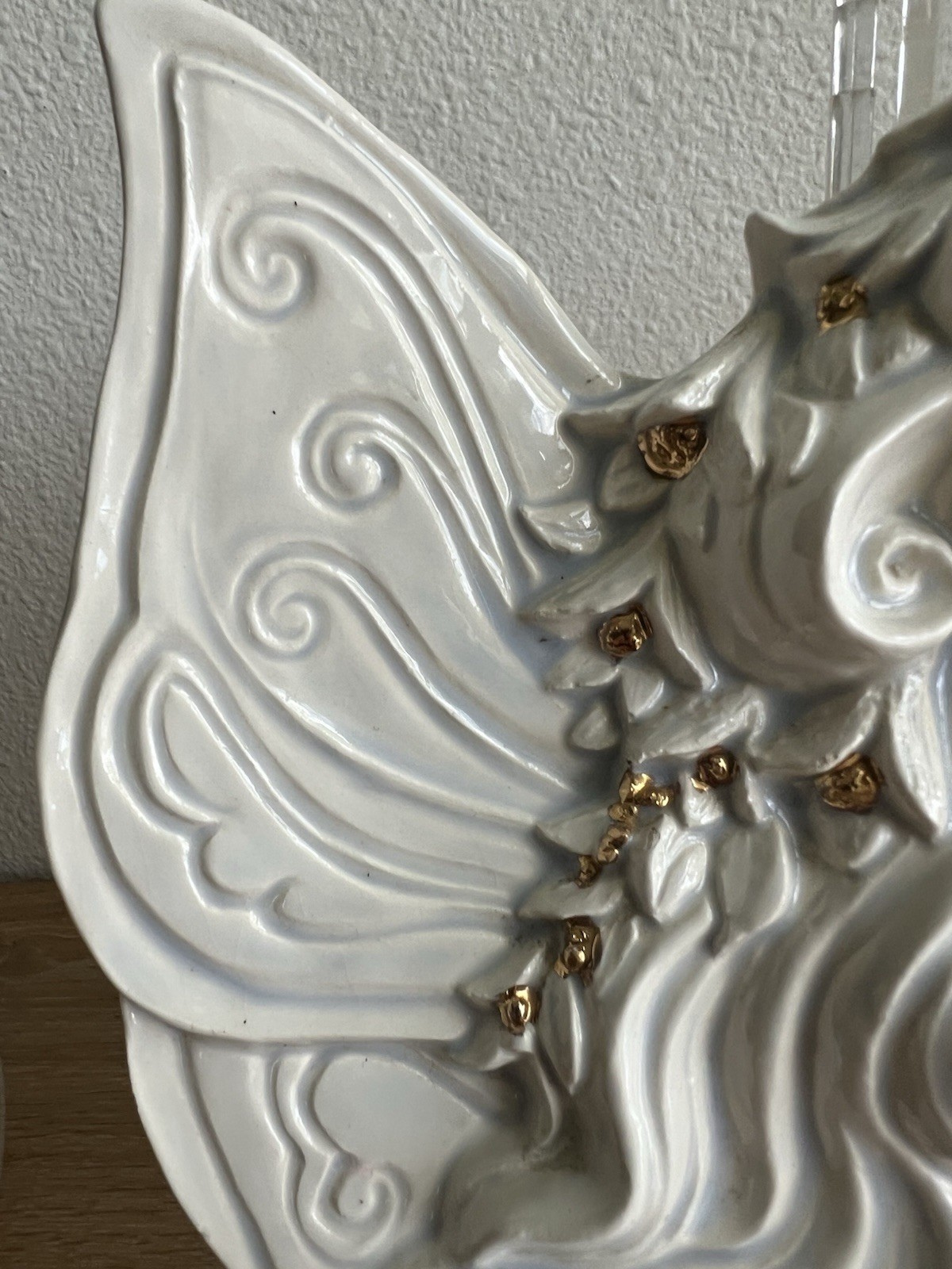 Vintage Ceramic Fairy Wall Plaque Angel Fairy Face Winged Decor Cottagecore