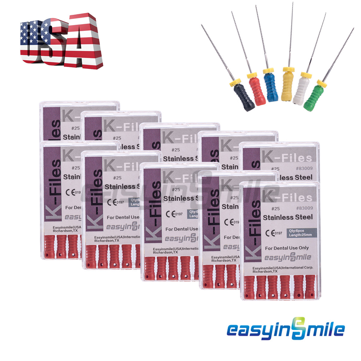 60pc Dental Endo Root Canal File K-files 25mm Stainless Steel #6#8#10 Hand Files