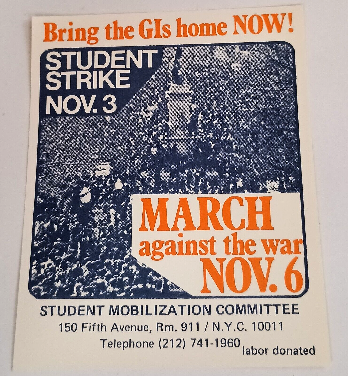 Rare 1960s Anti Vietnam War Protest Bring GIs Home Bill Post Mini Poster NOS New