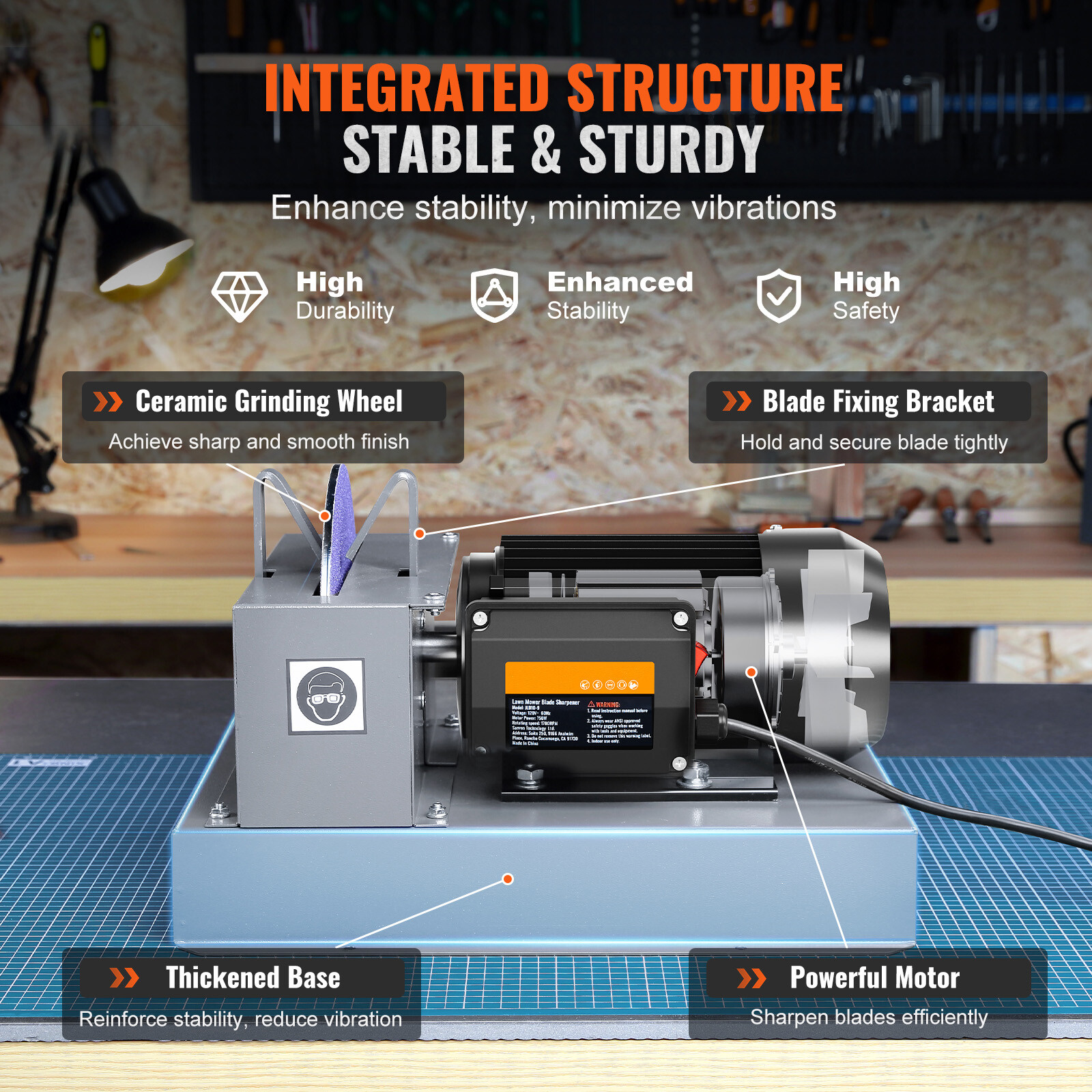 Lawn Mower Blade Sharpener 1HP 750W with 9-inch Ceramic Grinding Wheel