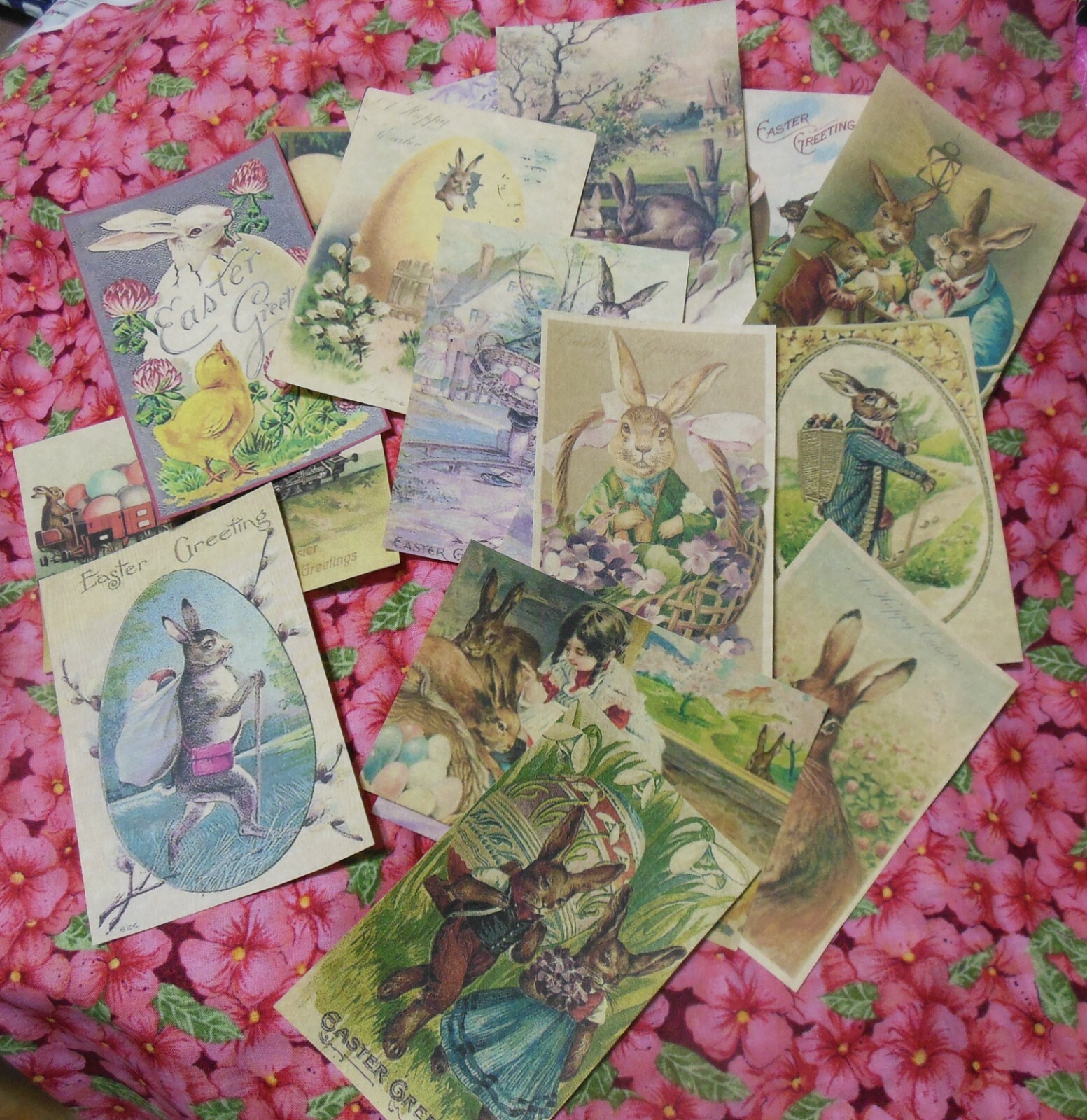 Set of 16 LARGE Victorian/Vintage Easter Rabbit vintage postcard images-Set # 1