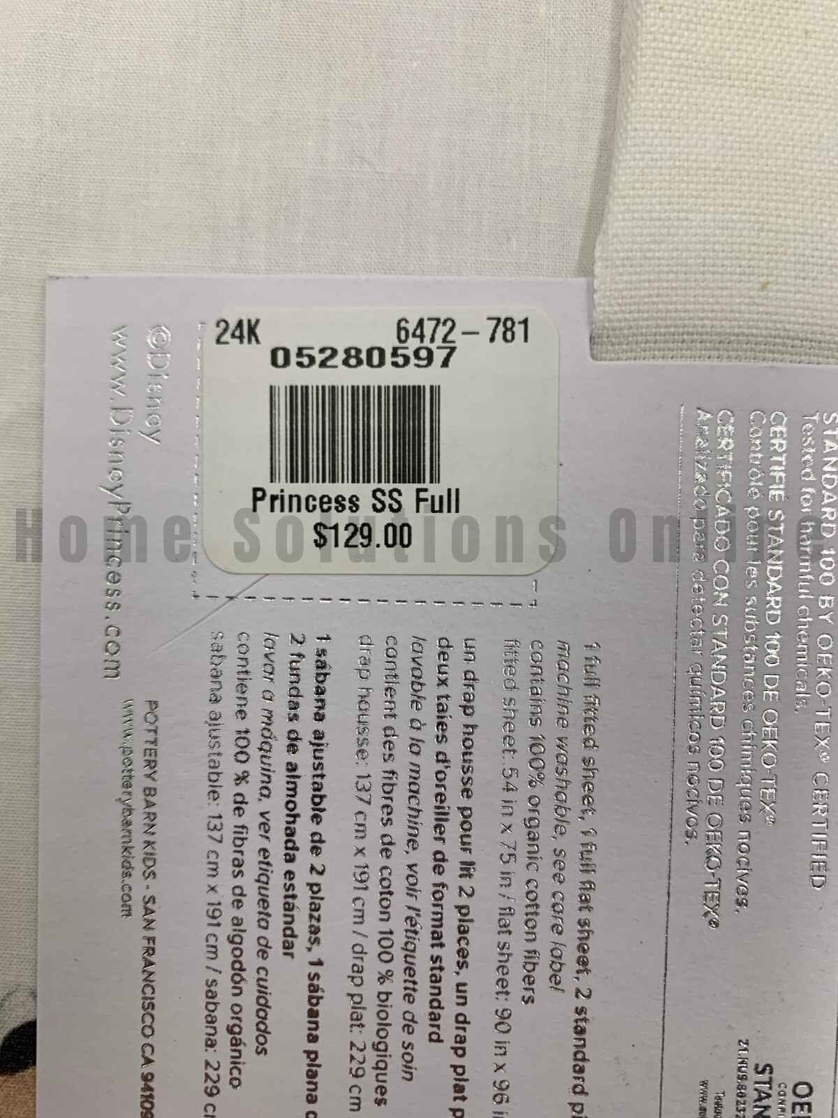 Pottery Barn Disney Princess Organic Cotton Sheet Set Full White Multi #7019