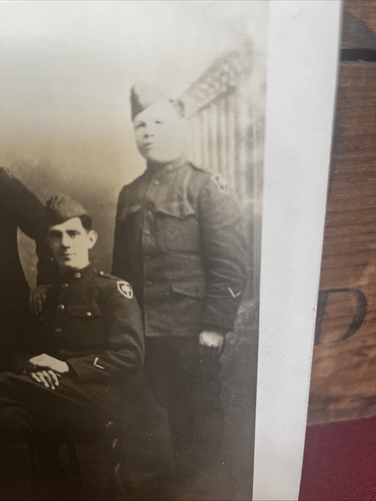 Original World War I Photograph Three Soldiers 79Th Division Patches 5 X 7