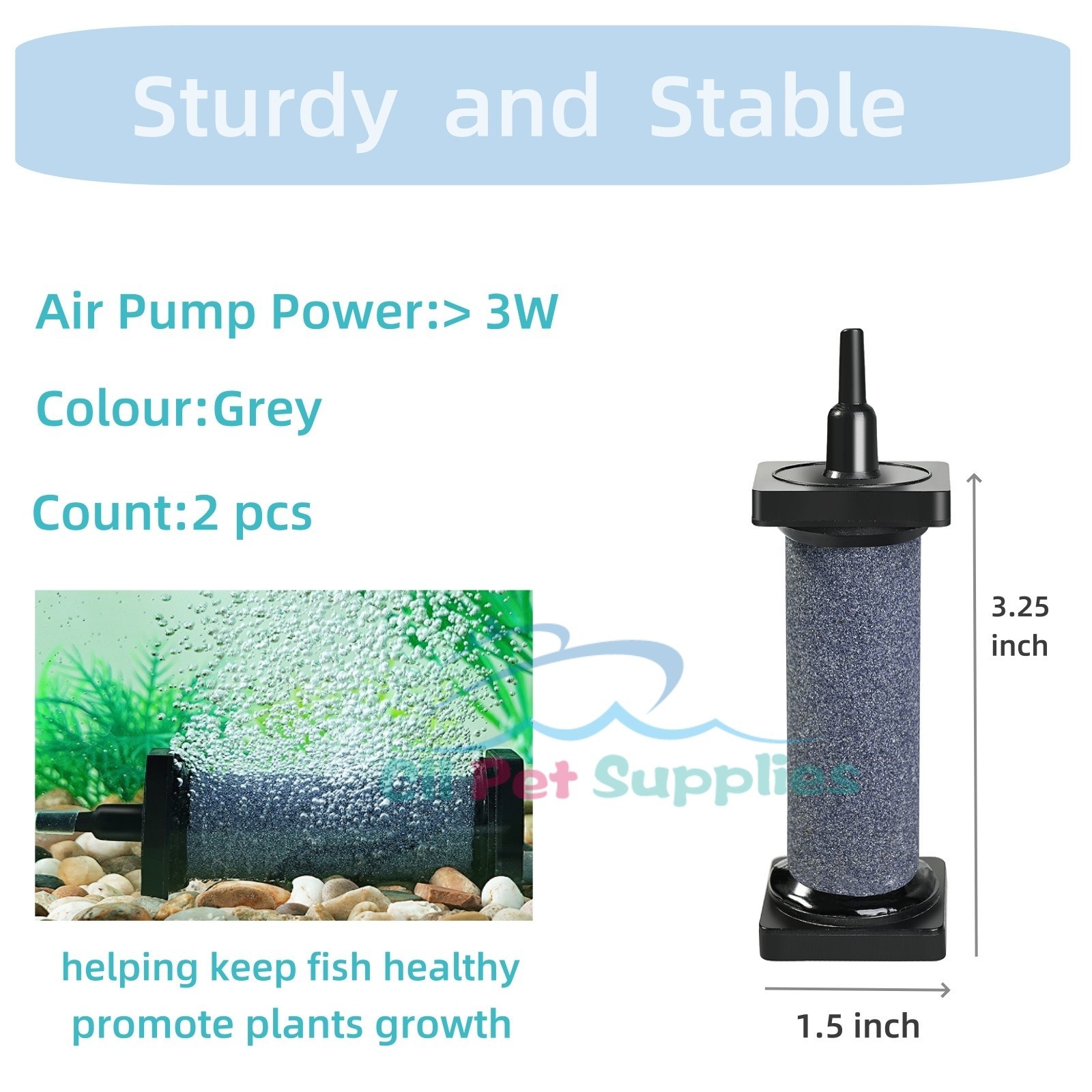 Aquarium 3/5 inch Air Stone 2 Pcs, Large Airstone for Aquariums Hydroponic Ponds