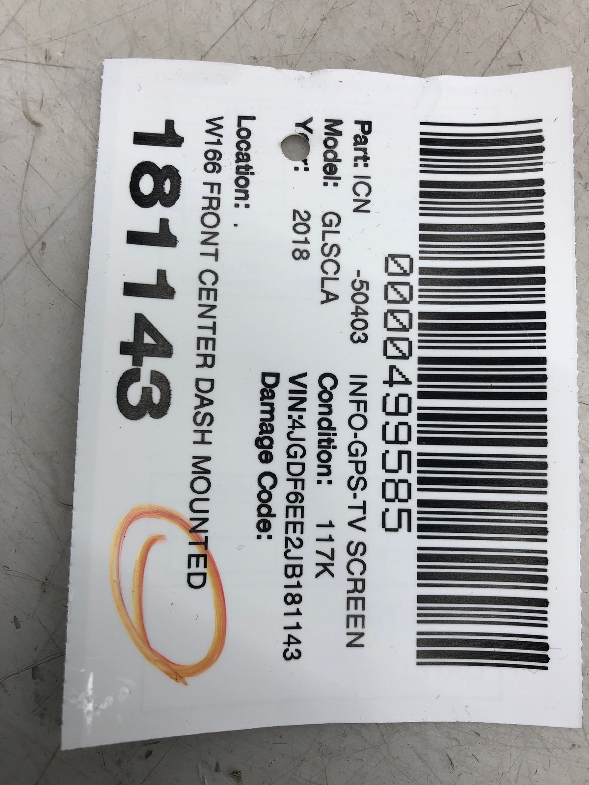 2016-2019 MERCEDES GLS 450 W166 FRONT DASH NAVI RADIO DISPLAY SCREEN 1669001420