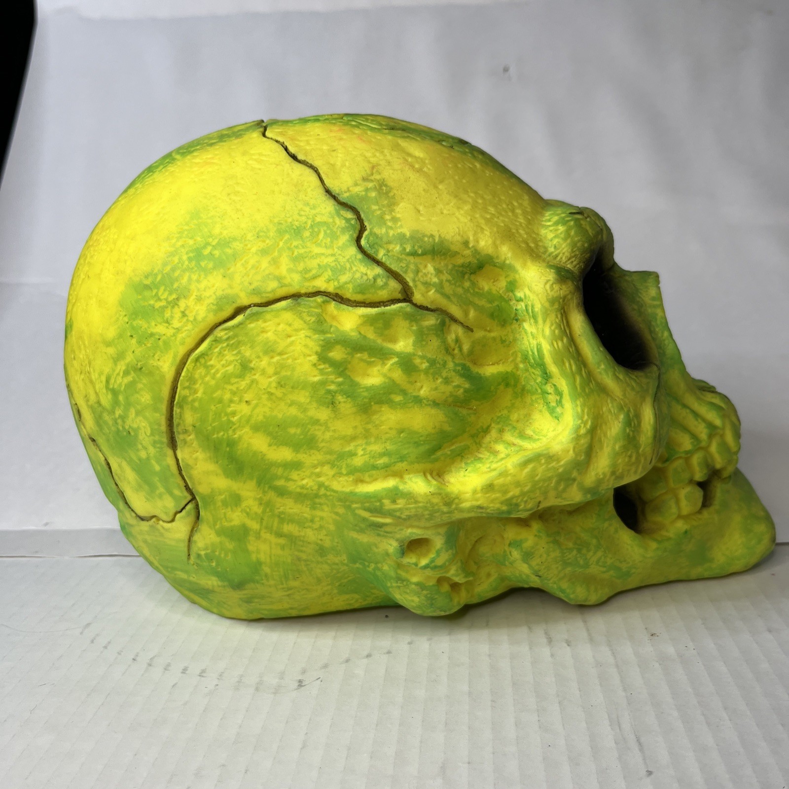 Rare Vintage Easter Unlimited Foam Skull Heads Halloween Prop Neon Green Yellow