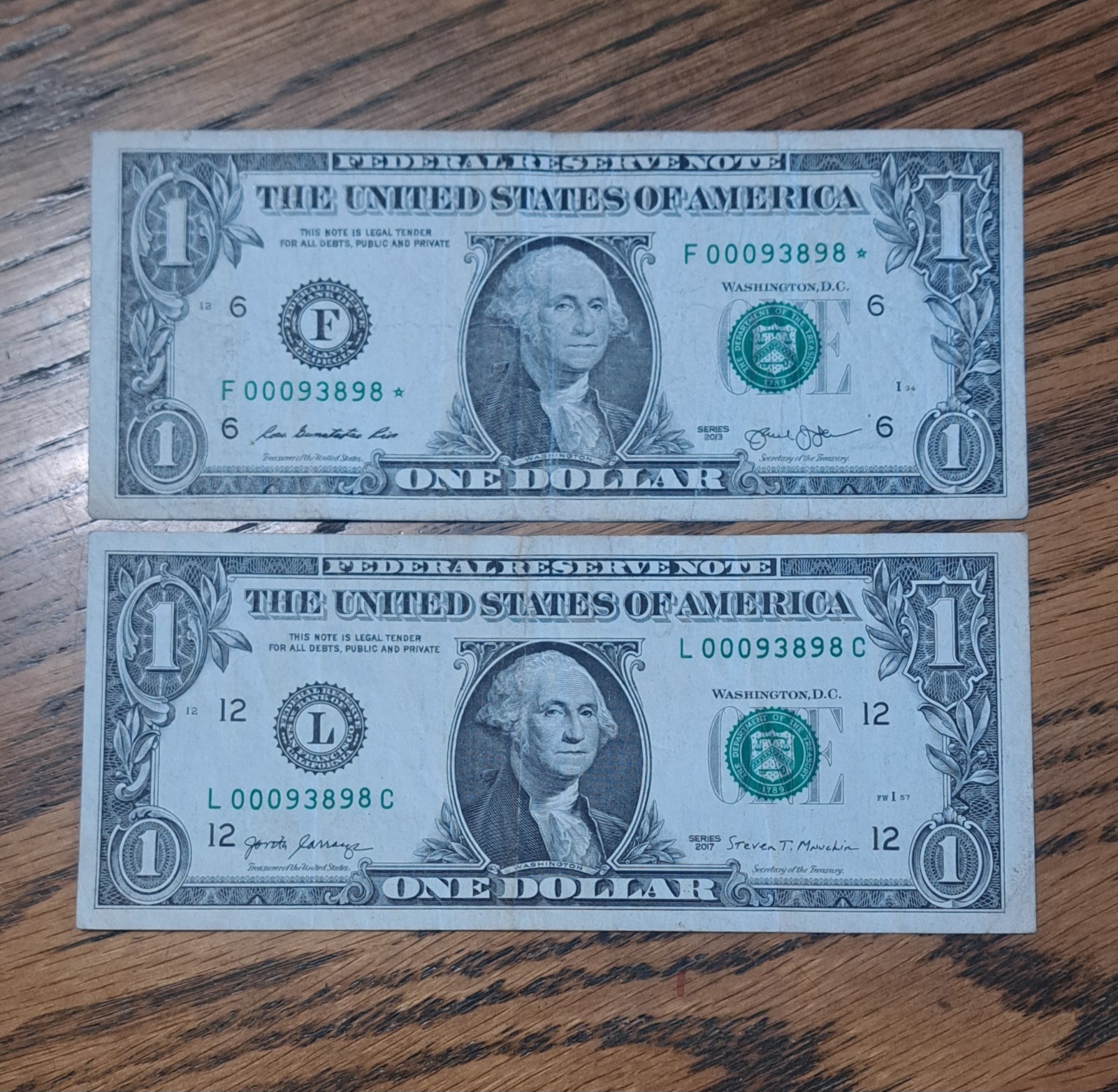 MATCHING $1 & $2DOLLAR NOTES! –SAME SERIALS -