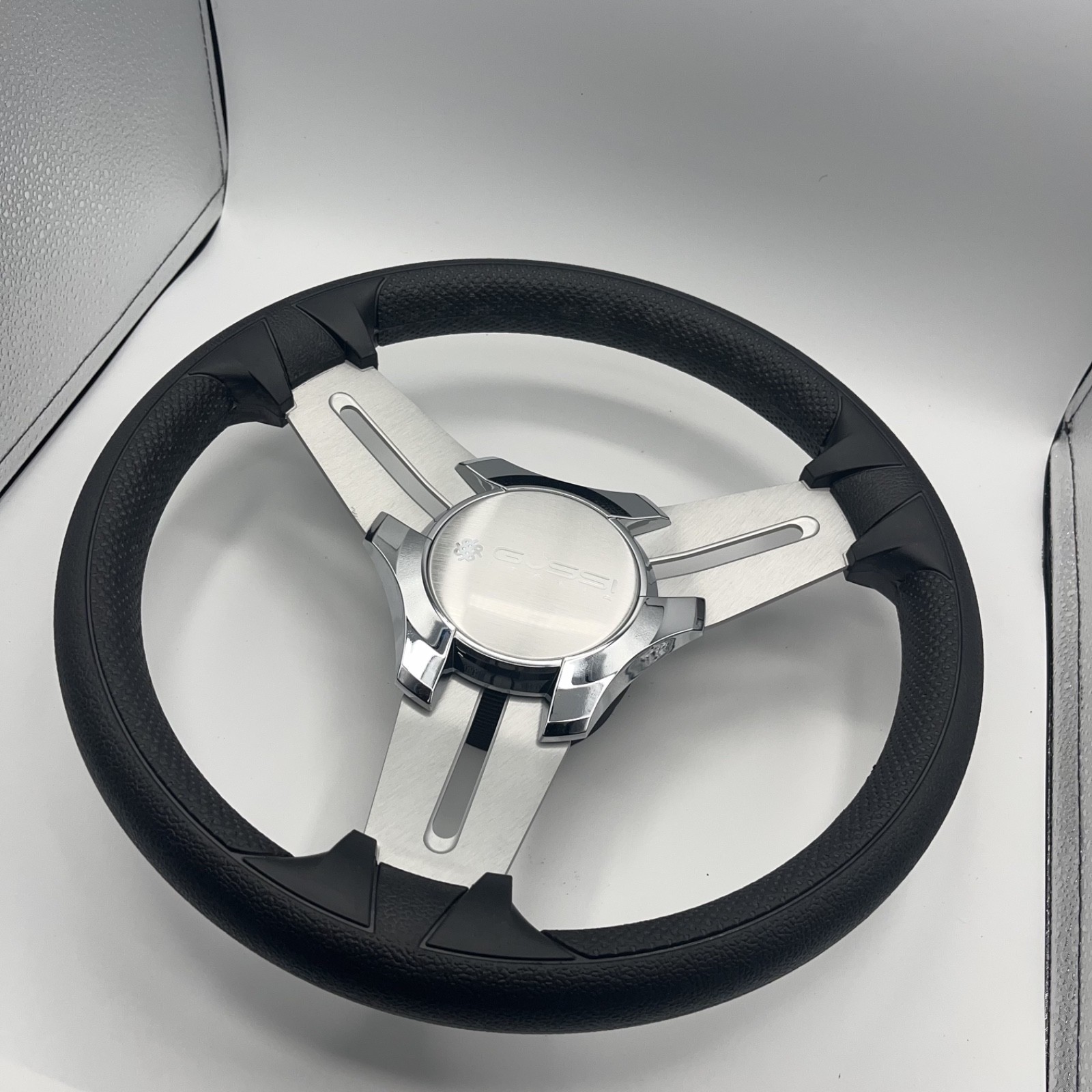 Model 15 Marine Steering Wheel Brushed Aluminum Spokes | Gussi Logo | KEY HUB