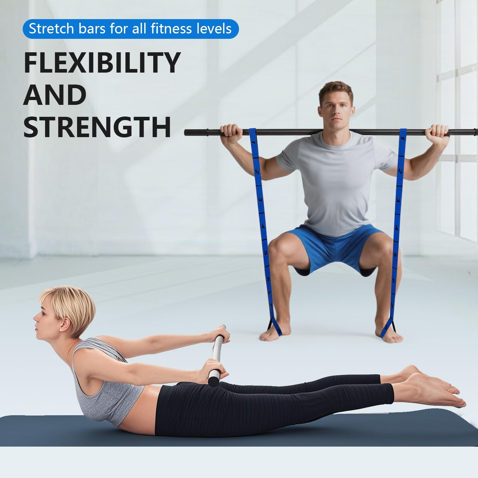 Yoga Stick, mobility stick，5-foot exercise stick, 3-in-1 stretching stick kit...