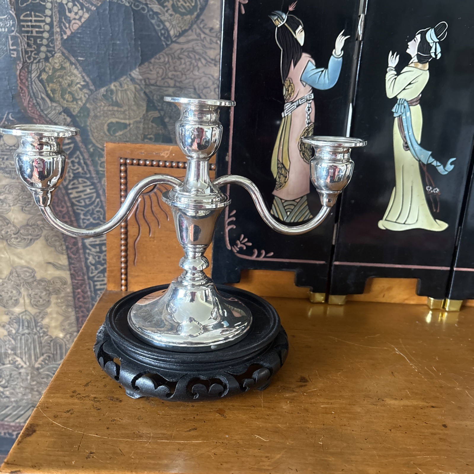 Mueck-Carey Sterling Candle Holder With 3 Arm Epergne Candelabra Insert.